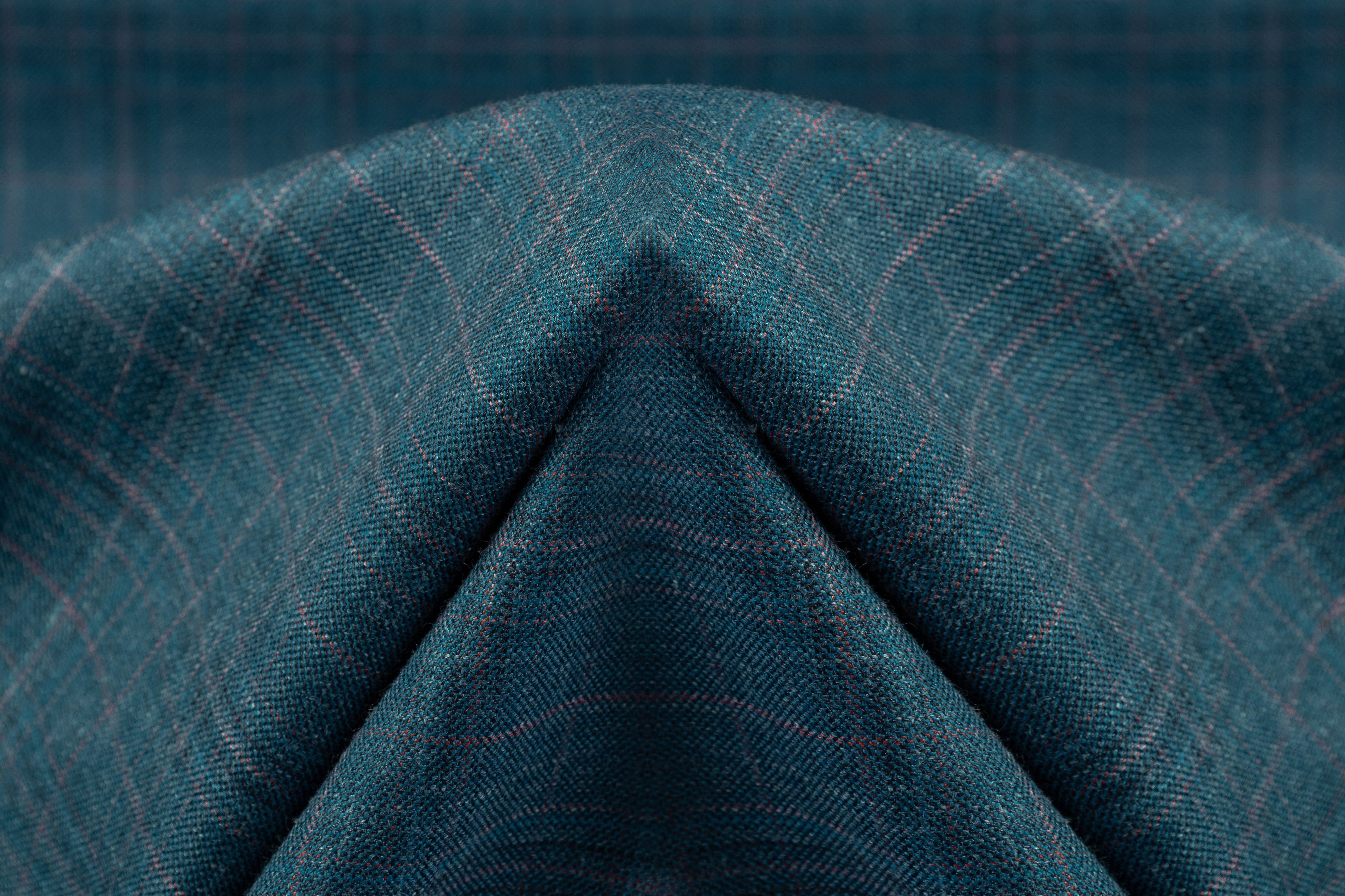 Checked Italian Wool Suiting - Teal Blue / Brick Red