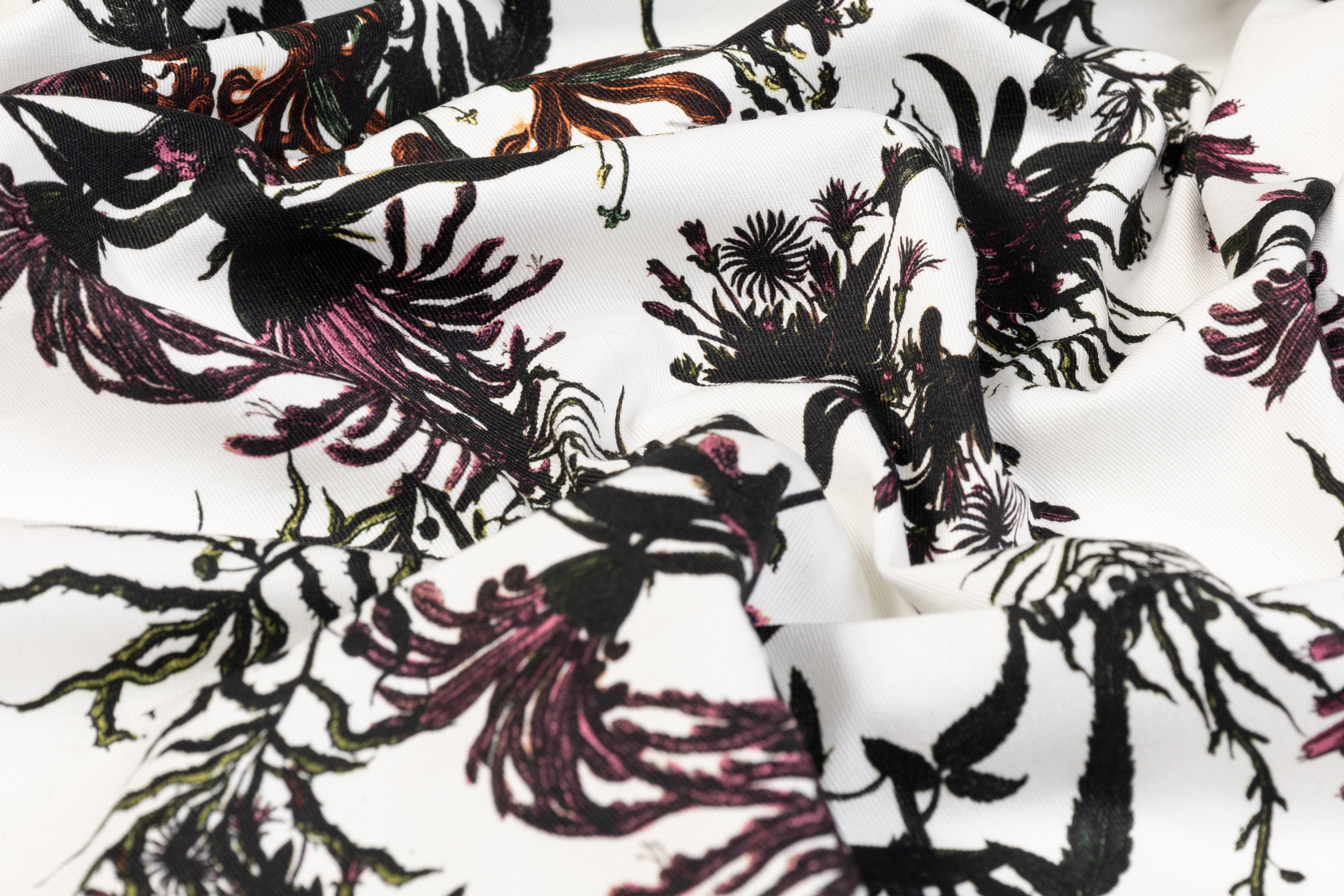 Floral Italian Cotton Twill Denim - Multicolor