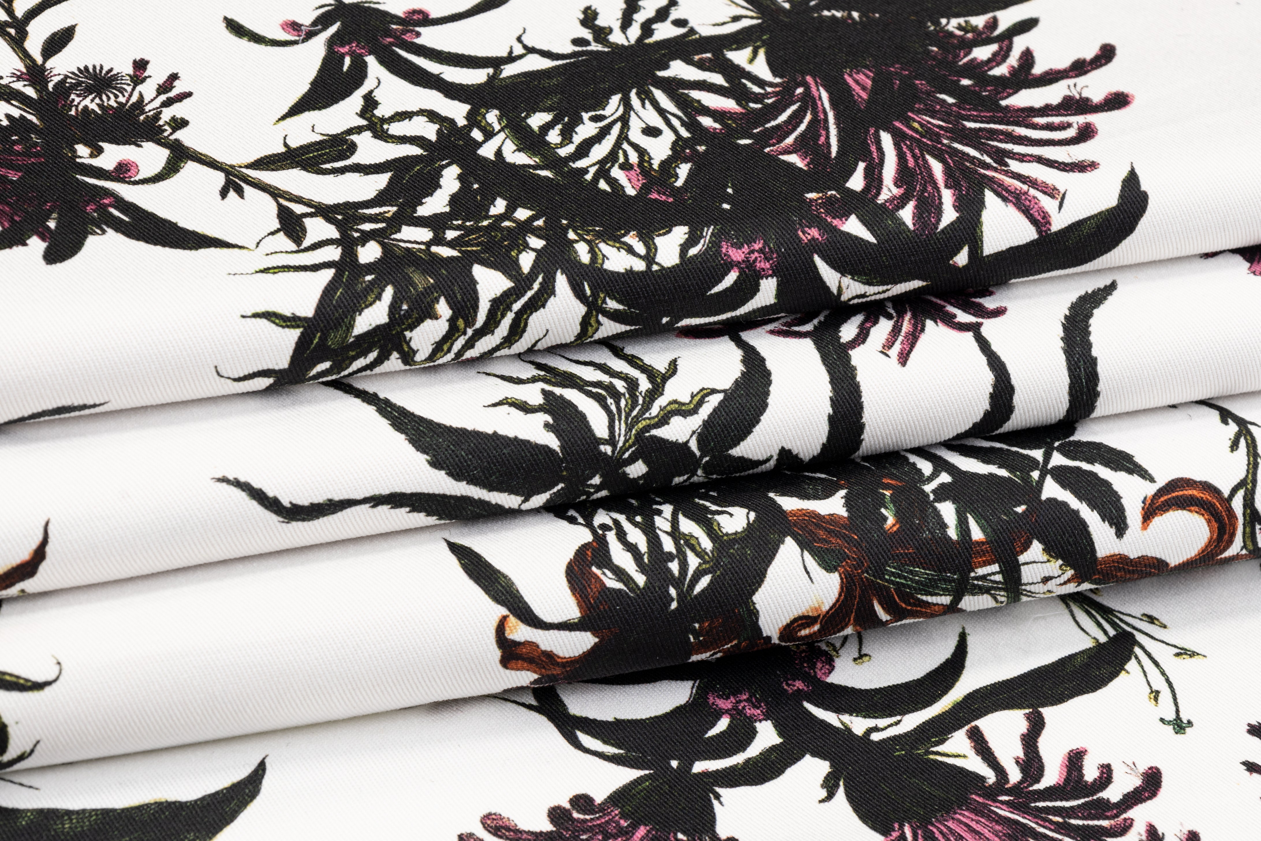 Floral Italian Cotton Twill Denim - Multicolor