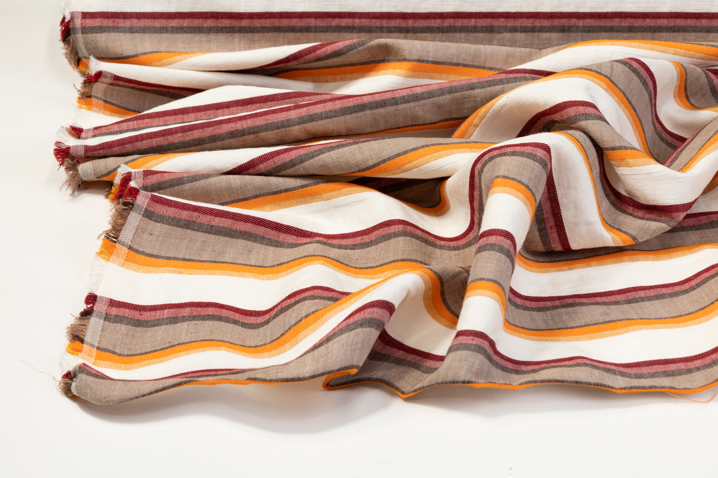 Striped Italian Linen - Orange, Burgundy, Brown