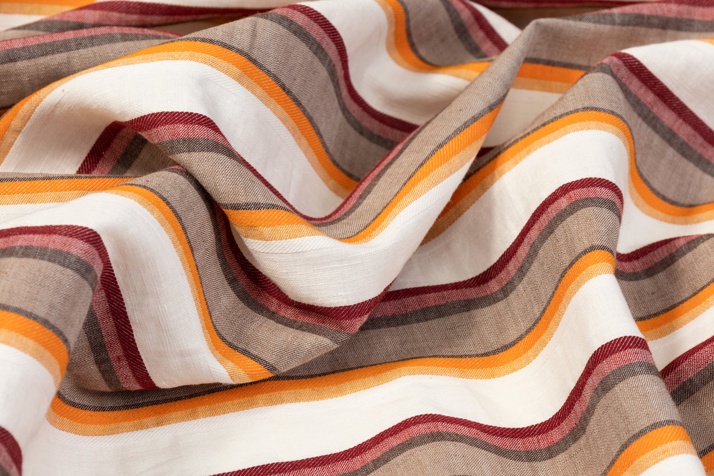 Striped Italian Linen - Orange, Burgundy, Brown
