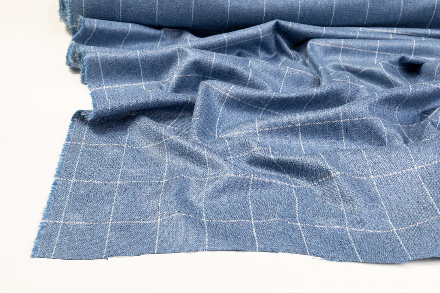 Loro Piana - Windowpane Italian Silk and Wool Suiting - Blue and White