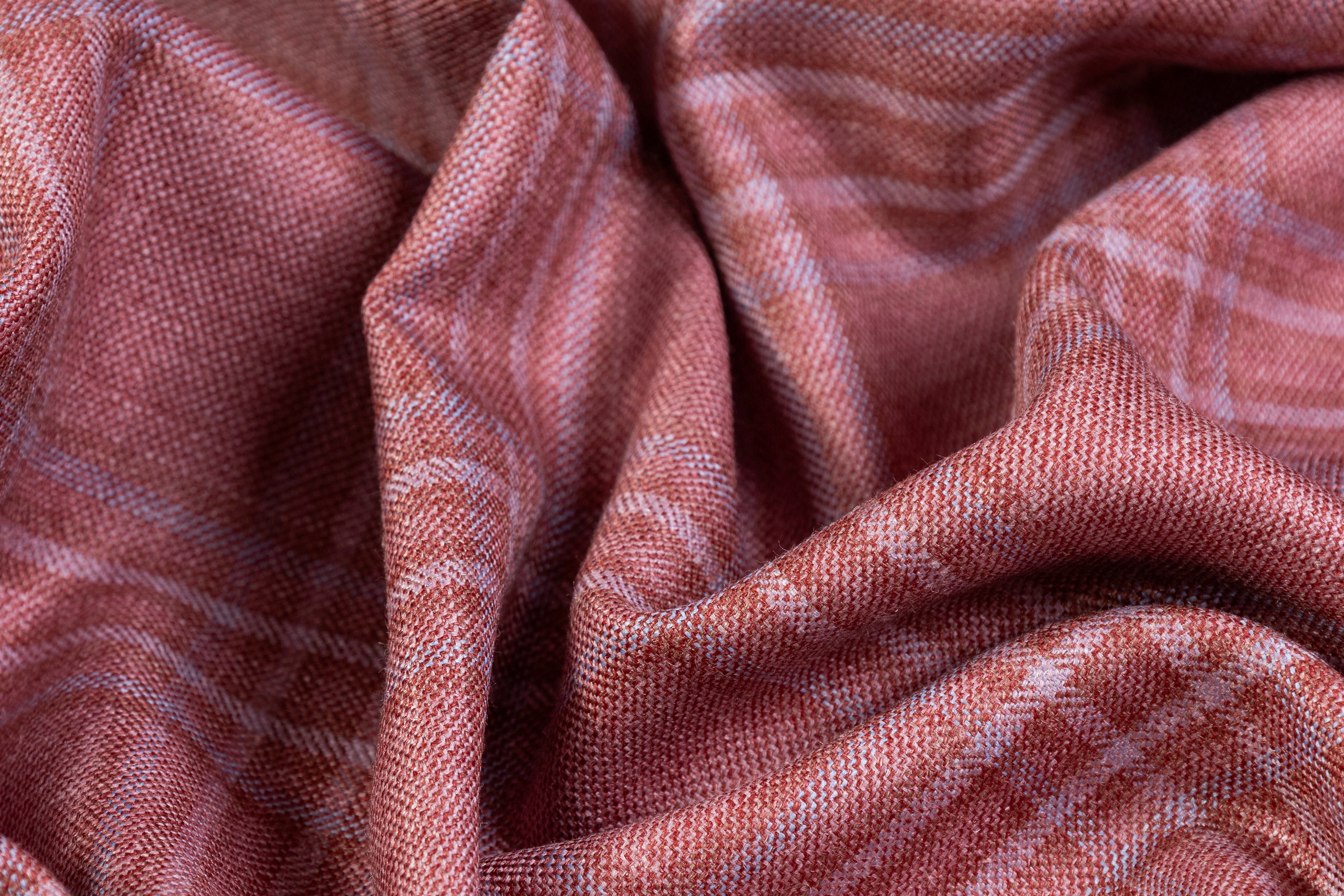 Plaid Italian Wool Suiting - Brick Red / Blue