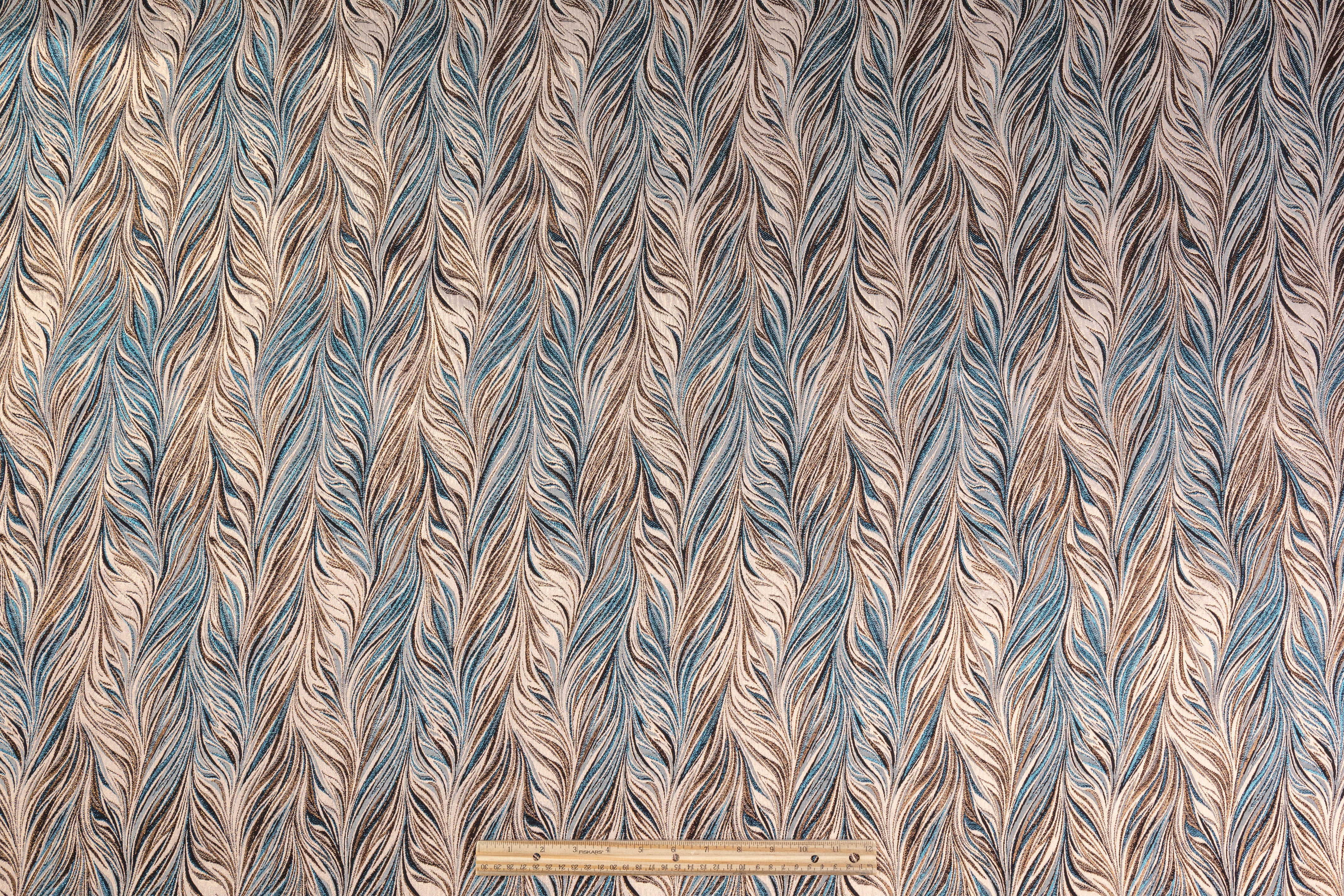 Metallic Italian Feathered Brocade - Blue / Gold / Taupe