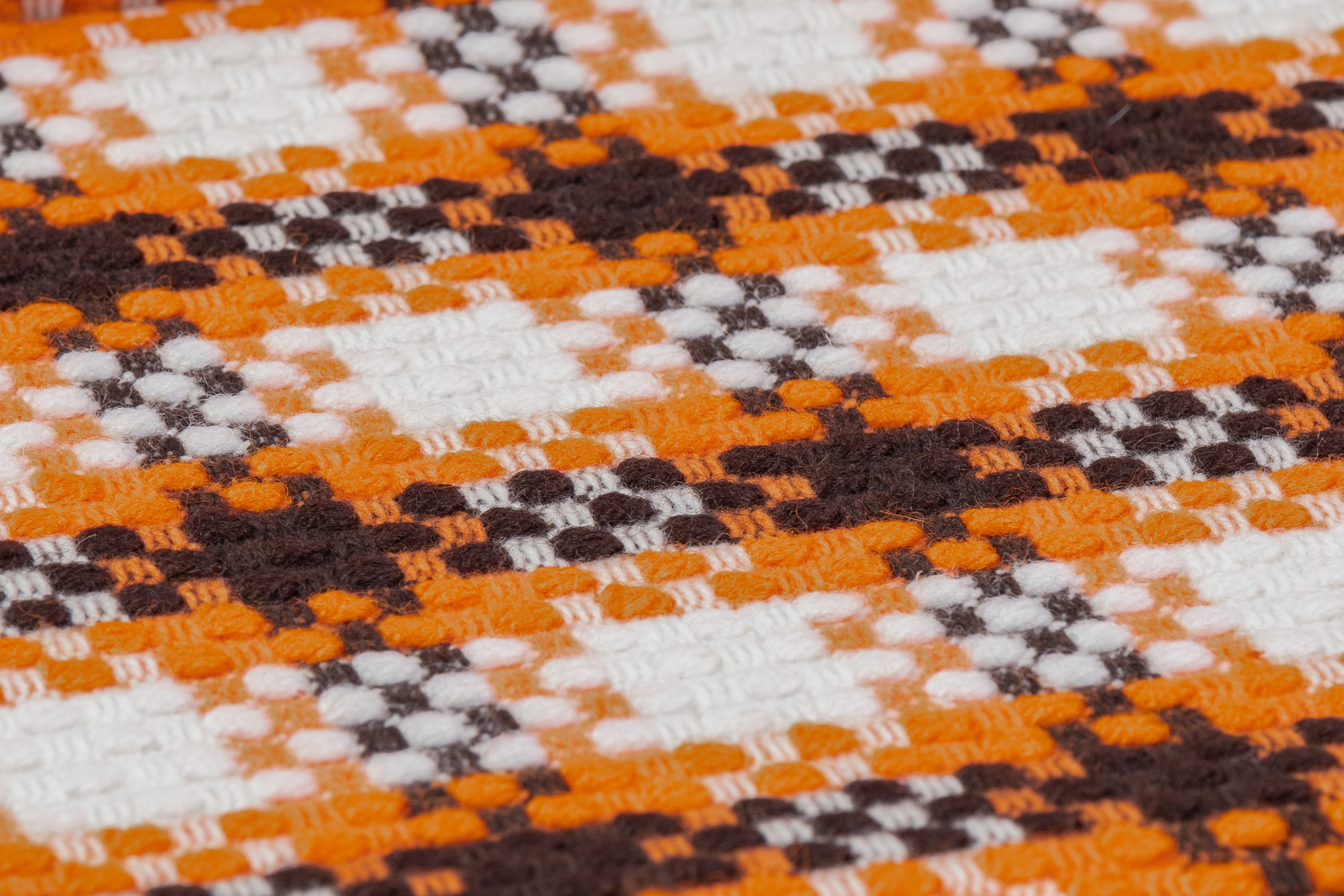 Checked Italian Wool Blend Tweed Coating - Orange / Dark Brown / White