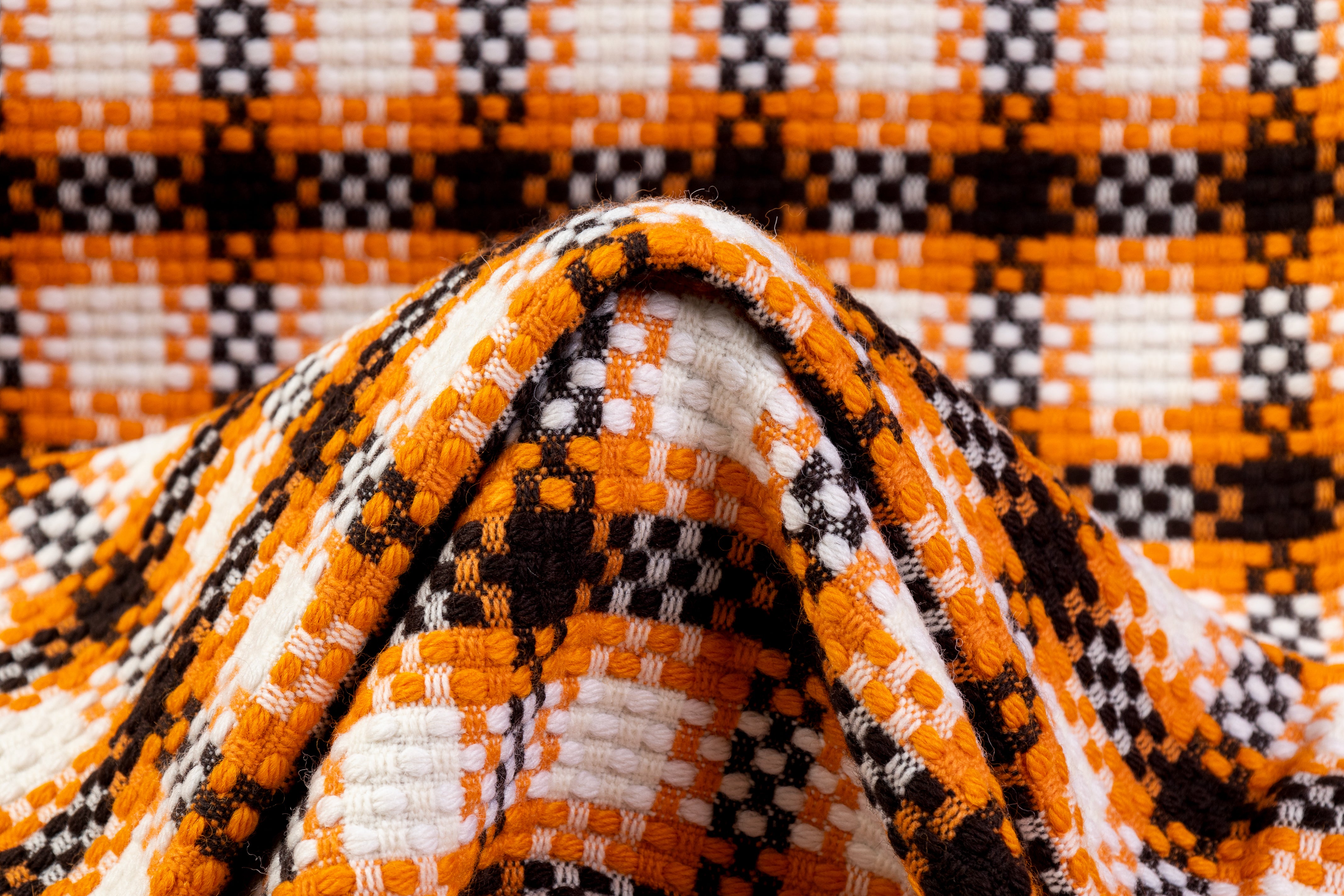 Checked Italian Wool Blend Tweed Coating - Orange / Dark Brown / White