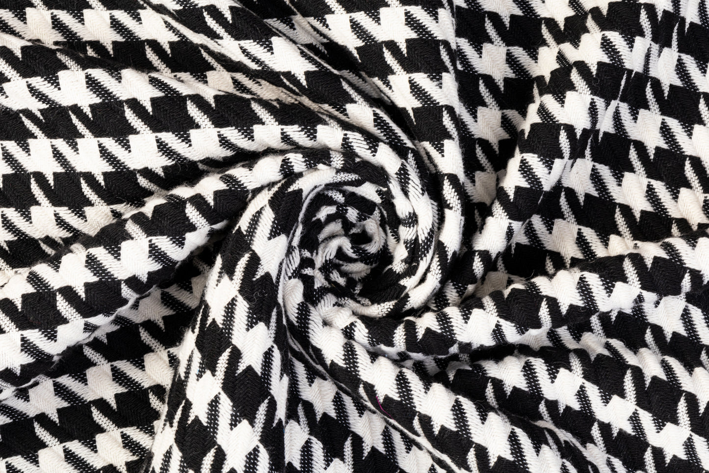 Houndstooth Poly Wool Tweed - Black and White