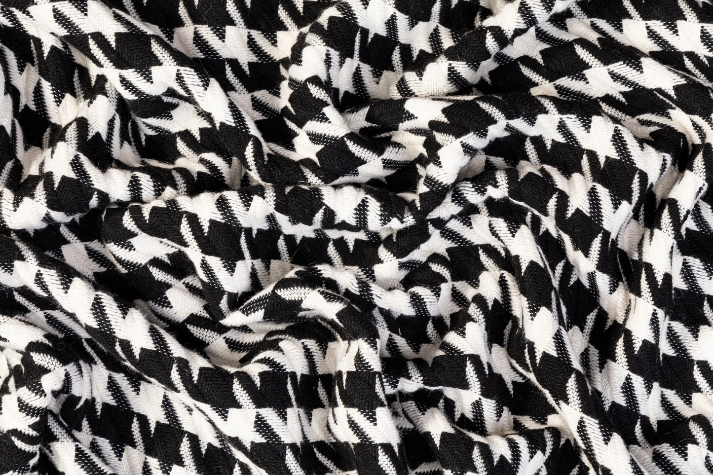 Houndstooth Poly Wool Tweed - Black and White
