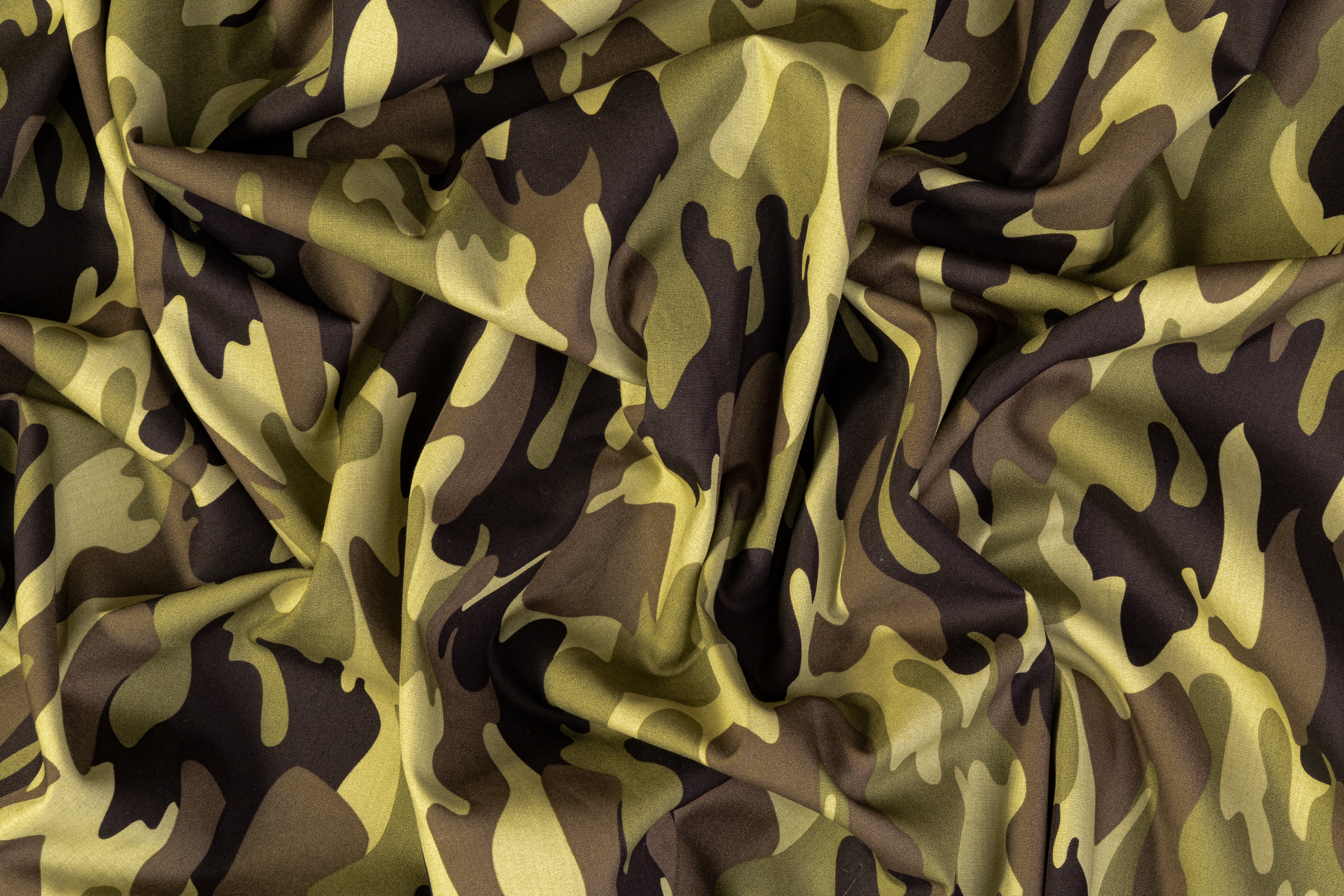 Camo Print Cotton - Khaki, Black