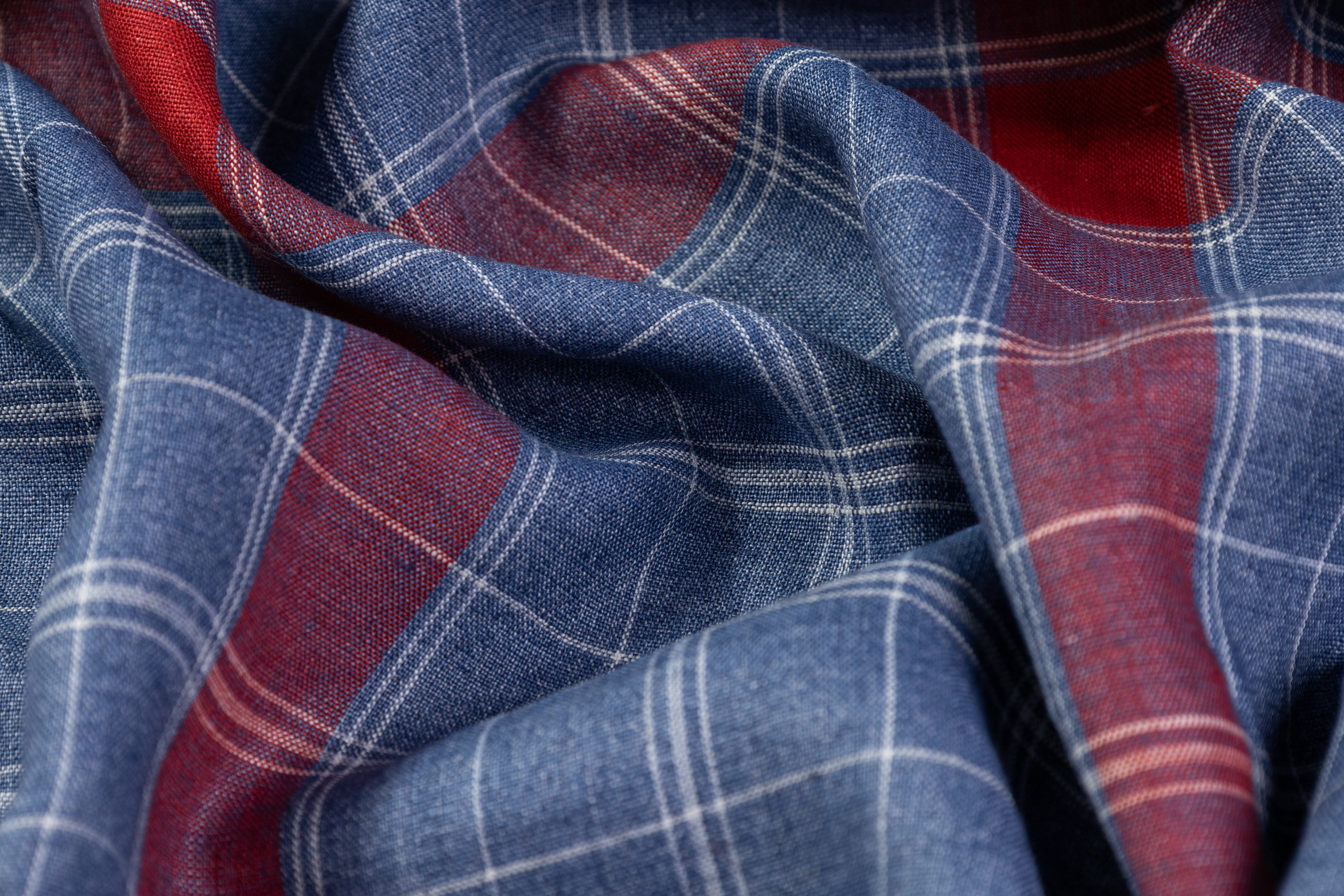 Checked Italian Linen - Blue / Red