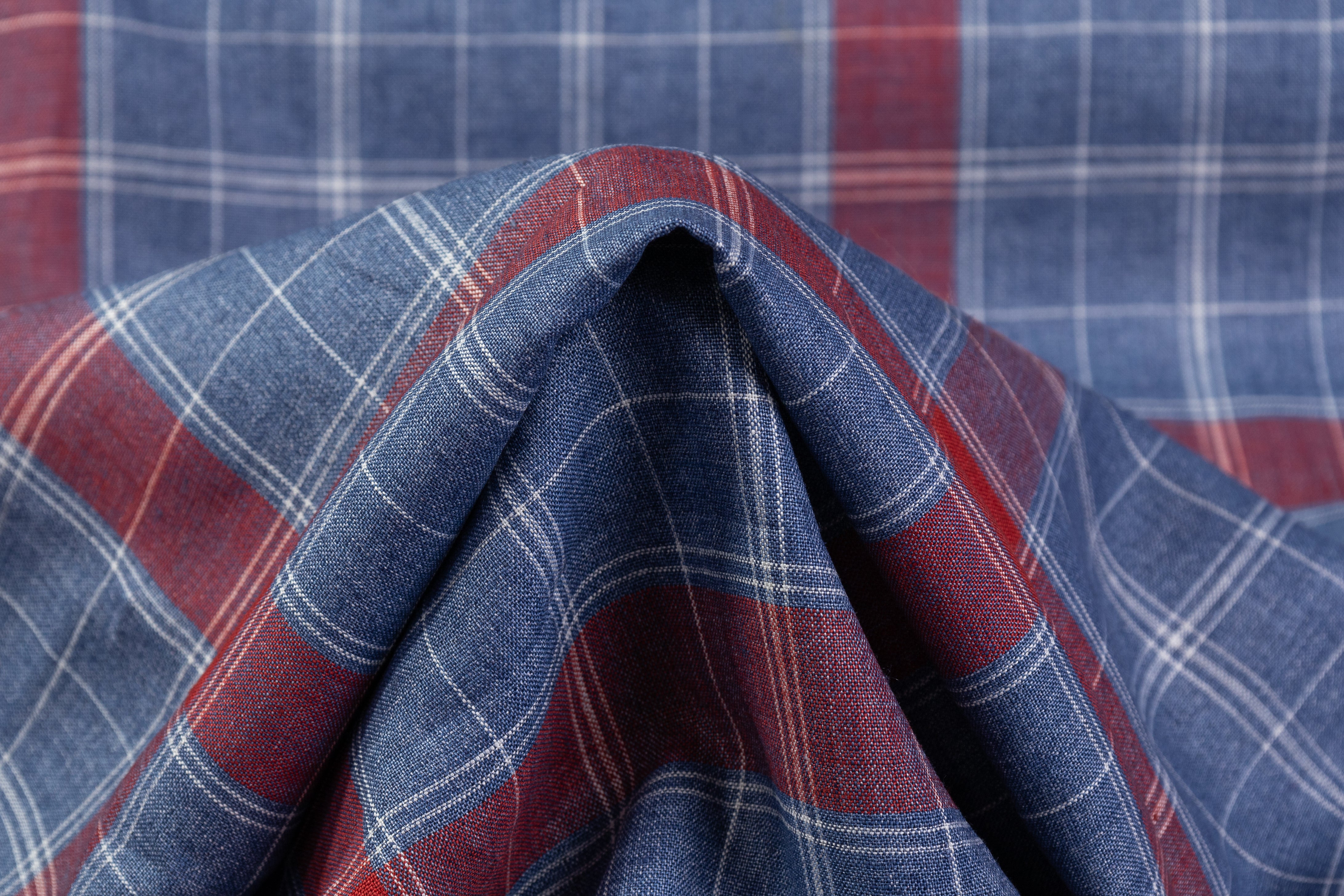 Checked Italian Linen - Blue / Red