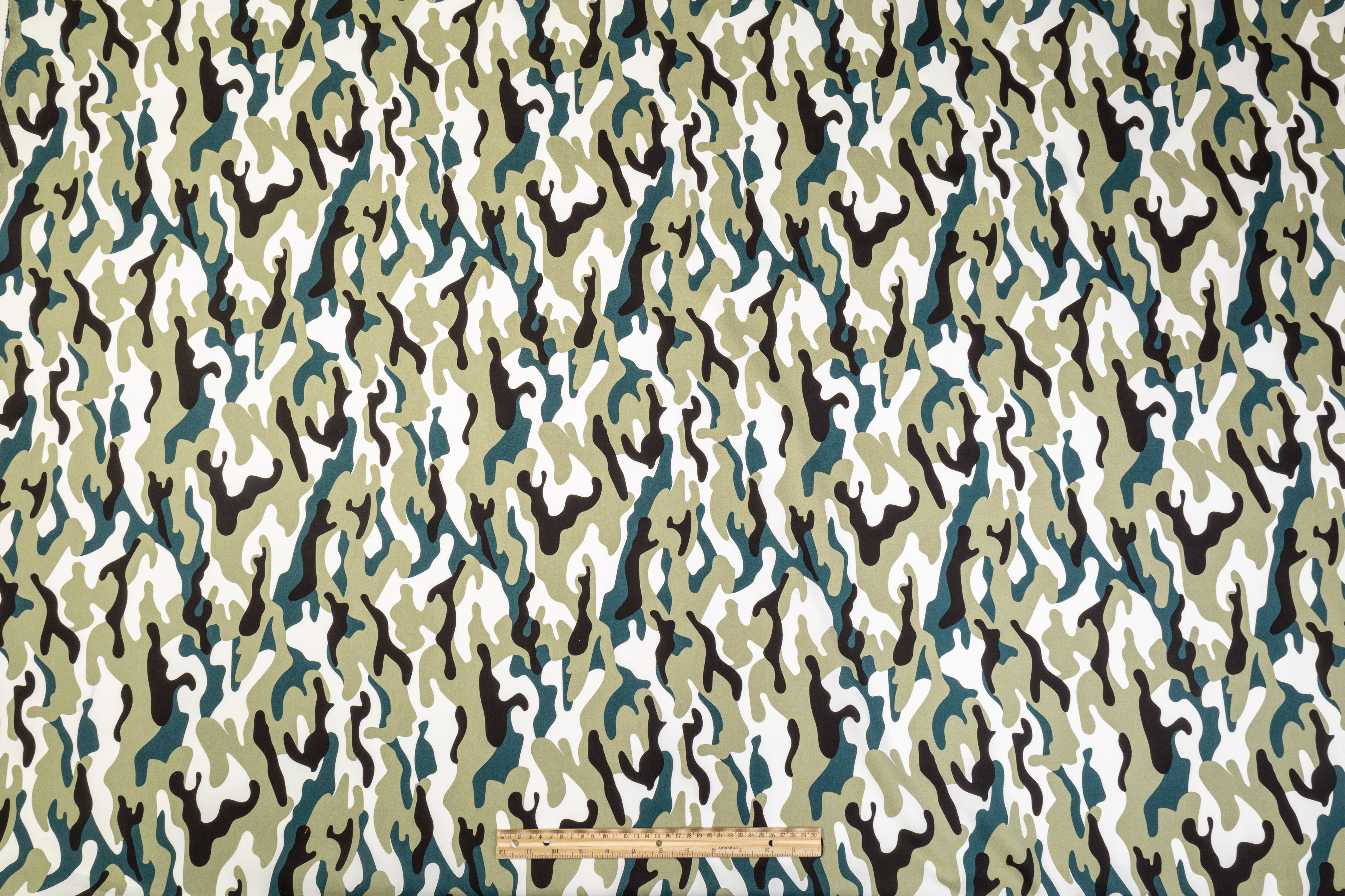 Camo Print Cotton - Khaki, Teal, Black, White