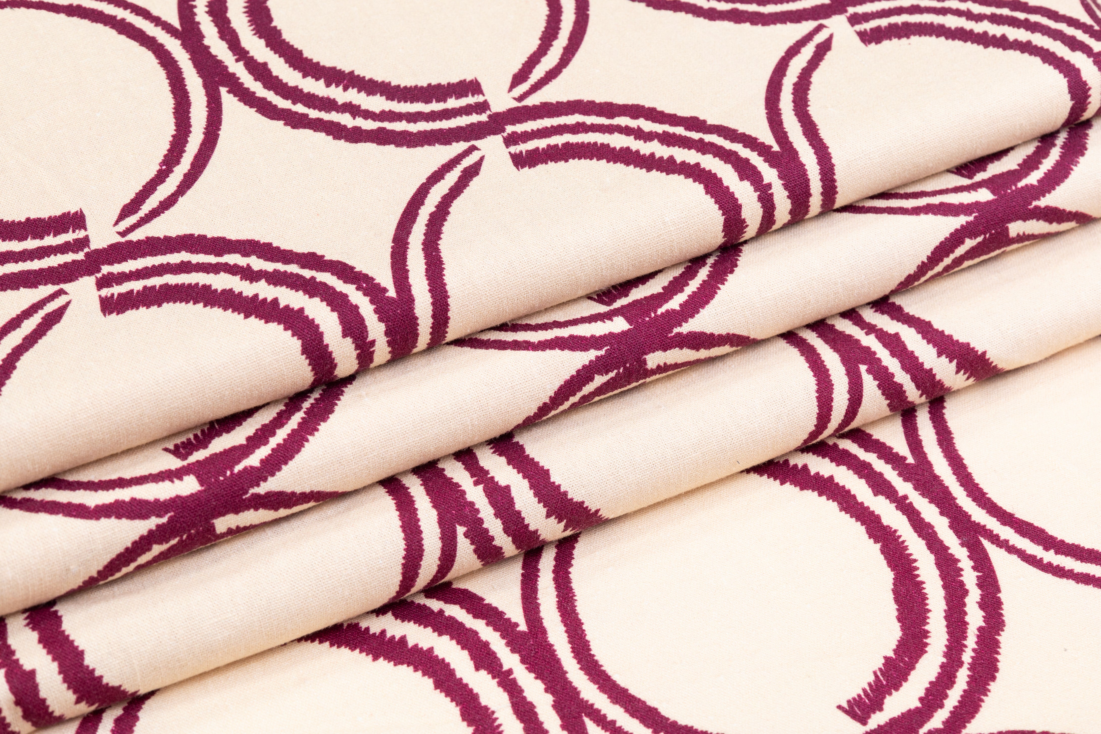 Geometric Printed Italian Linen Viscose Blend - Beige / Burgundy