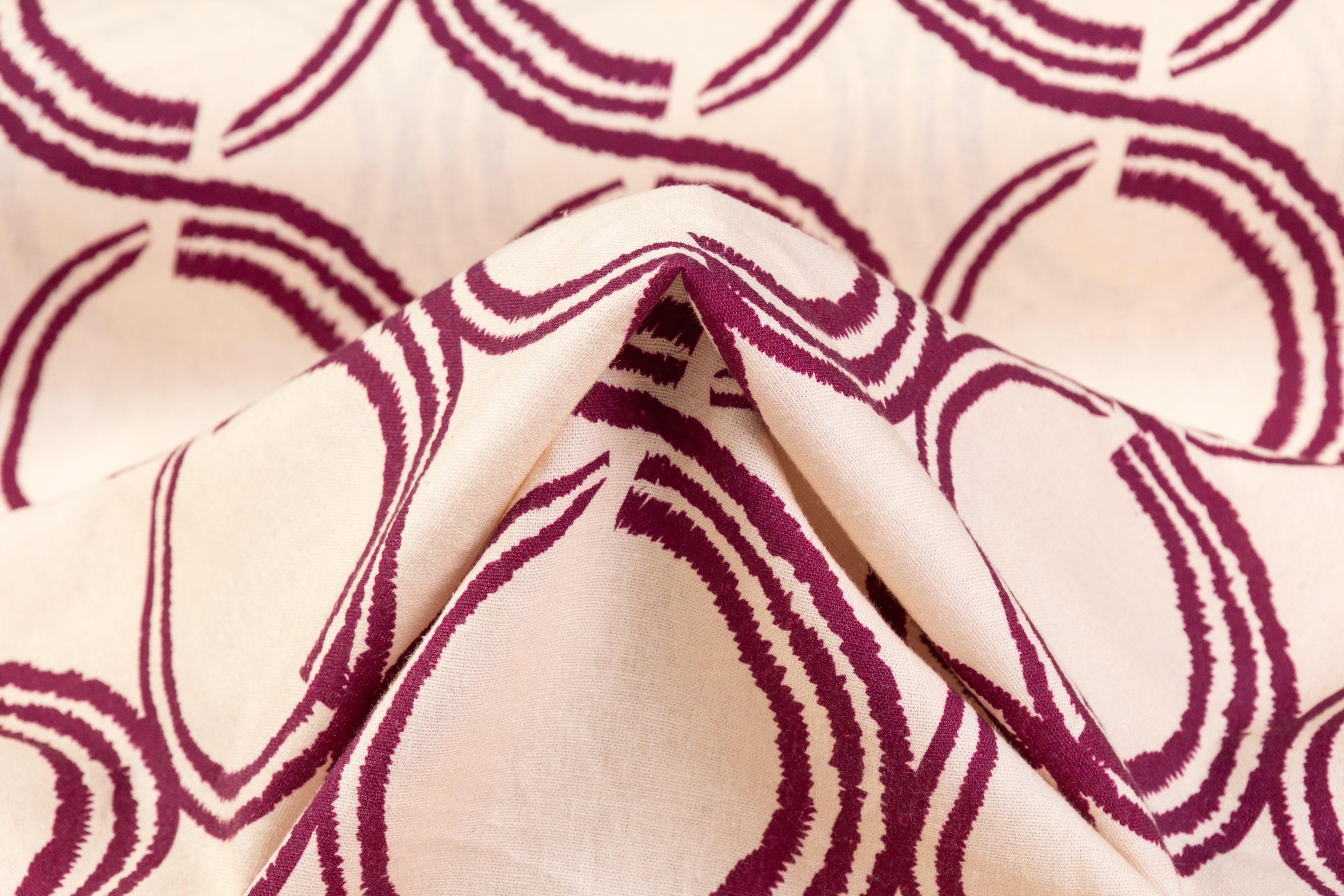 Geometric Printed Italian Linen Viscose Blend - Beige / Burgundy