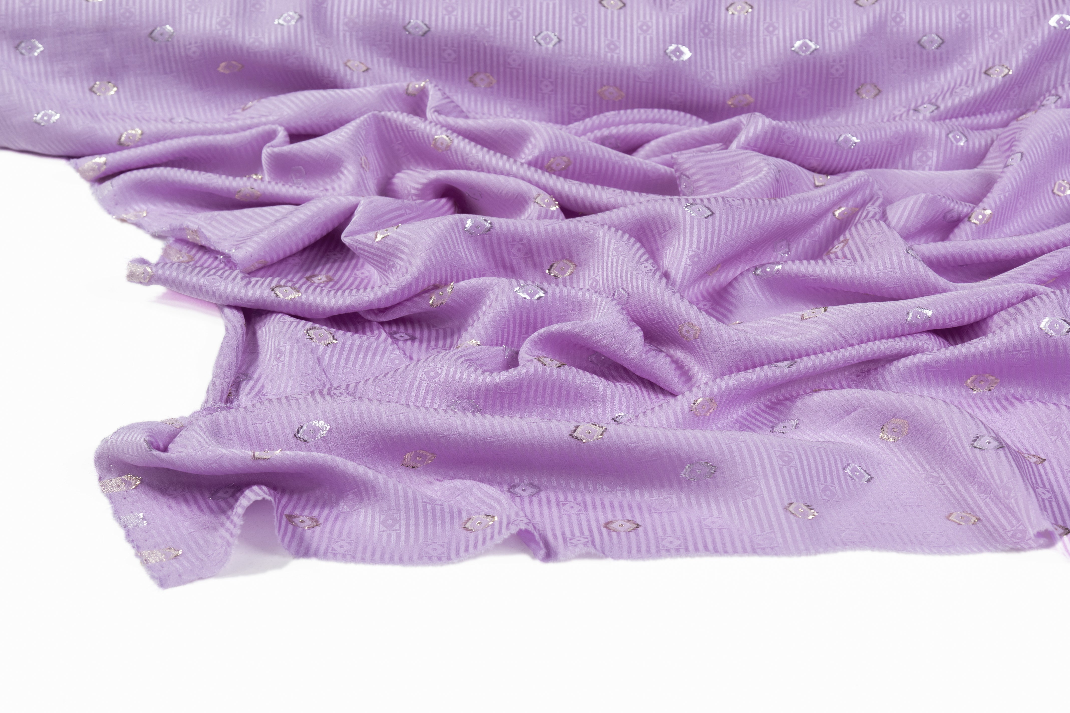 Diamond Metallic Italian Silk Jacquard - Lilac / Gold / Silver