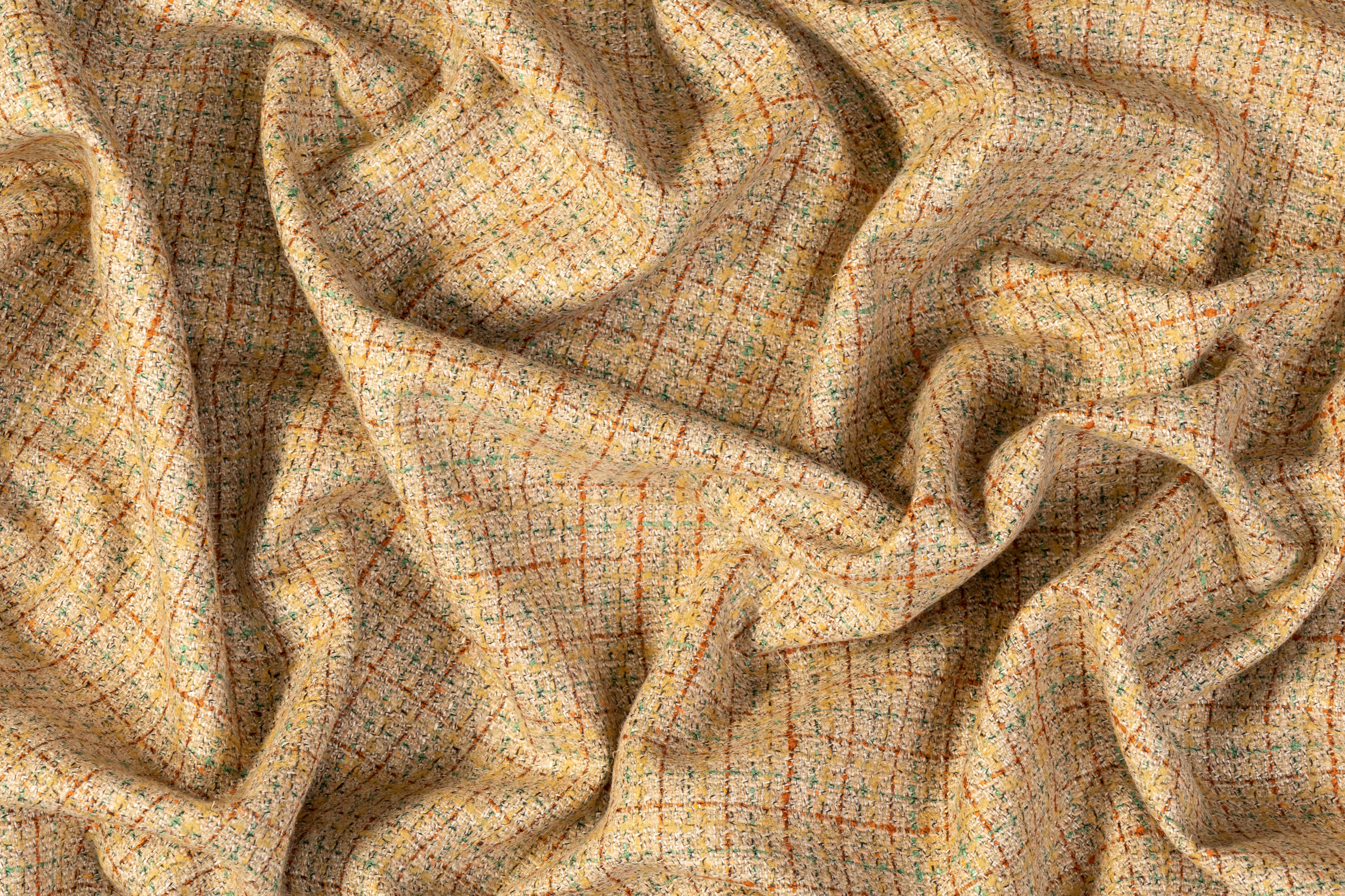 Checked Poly Wool Tweed - Khaki Brown