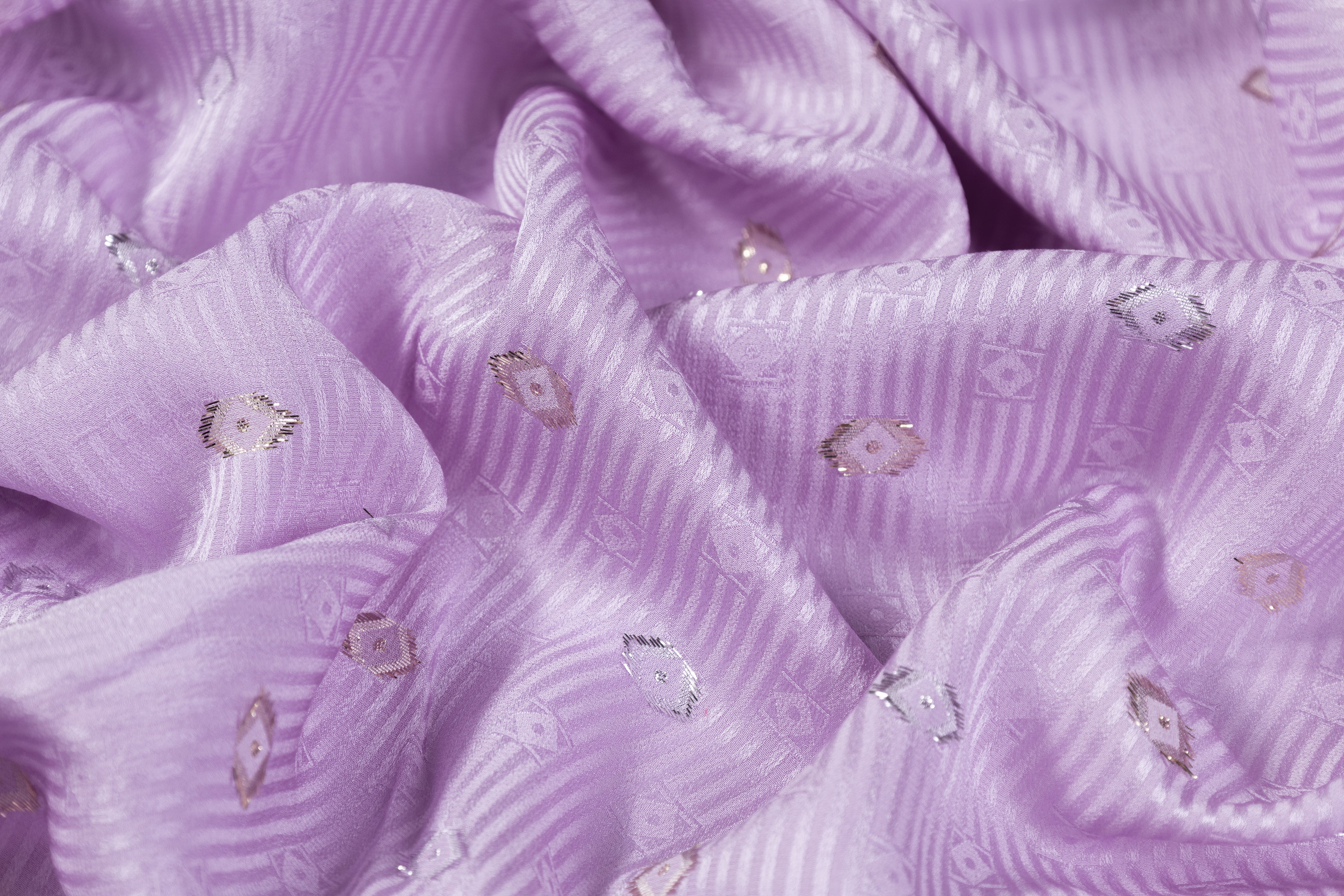 Diamond Metallic Italian Silk Jacquard - Lilac / Gold / Silver