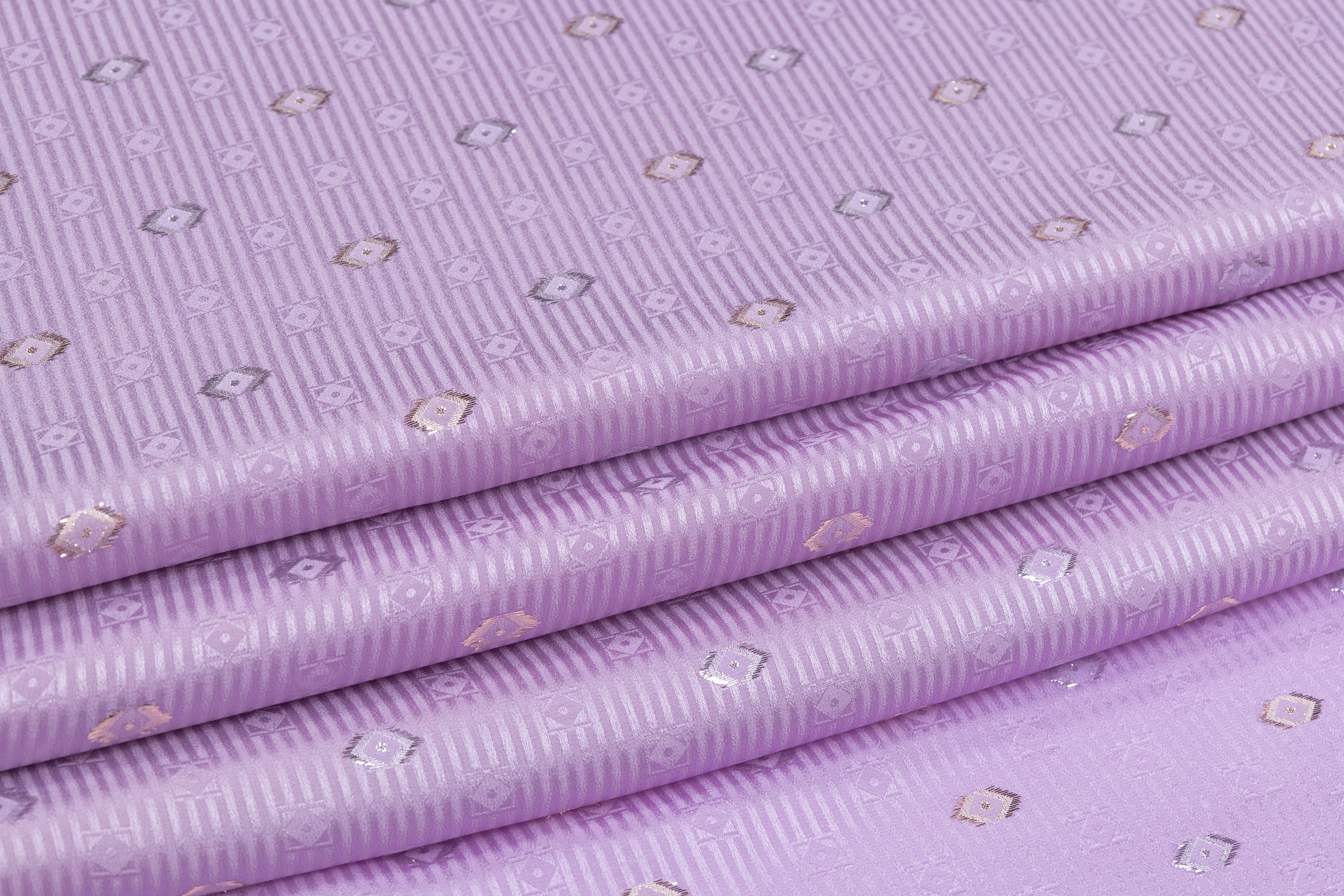 Diamond Metallic Italian Silk Jacquard - Lilac / Gold / Silver