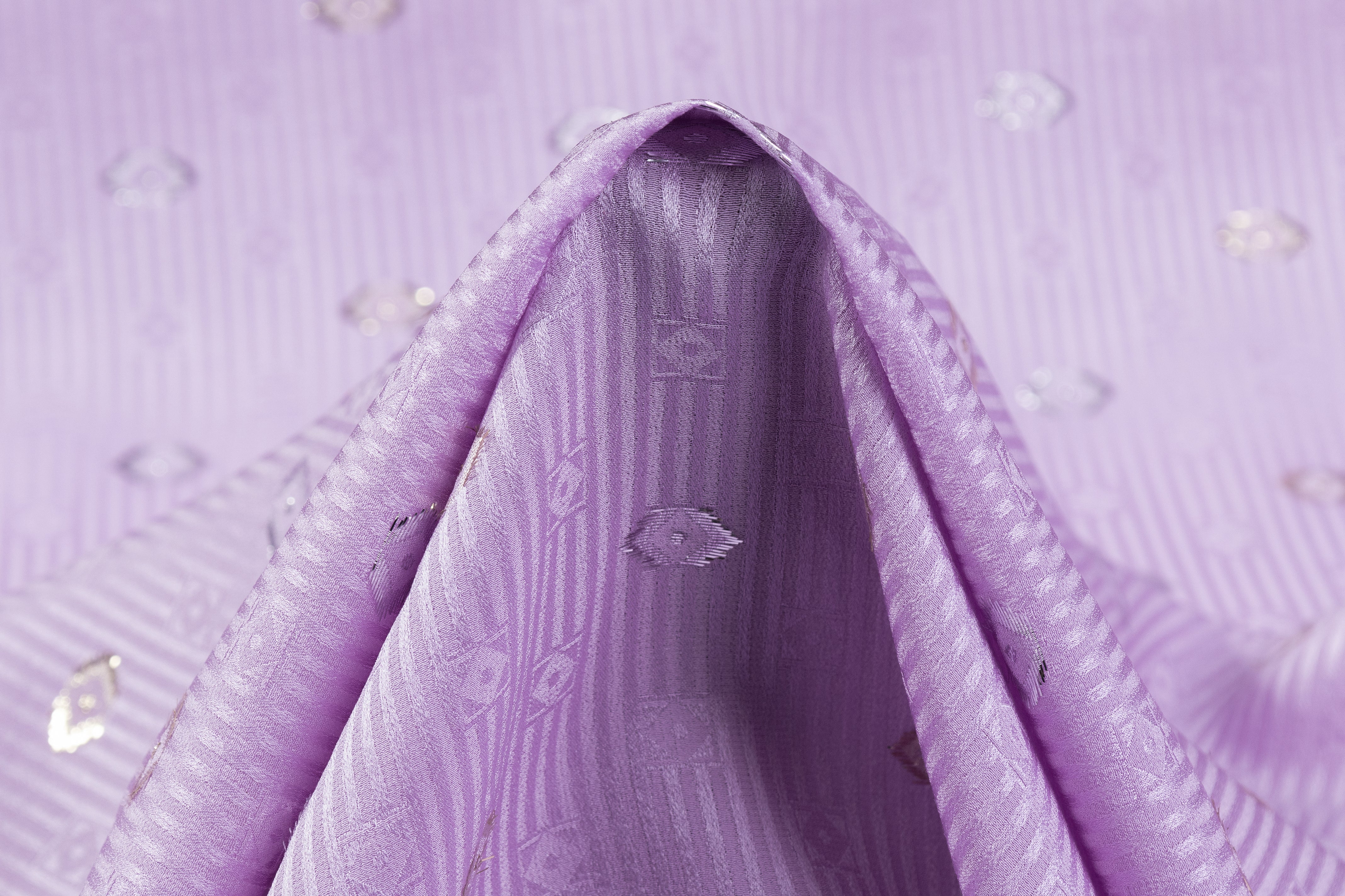 Diamond Metallic Italian Silk Jacquard - Lilac / Gold / Silver