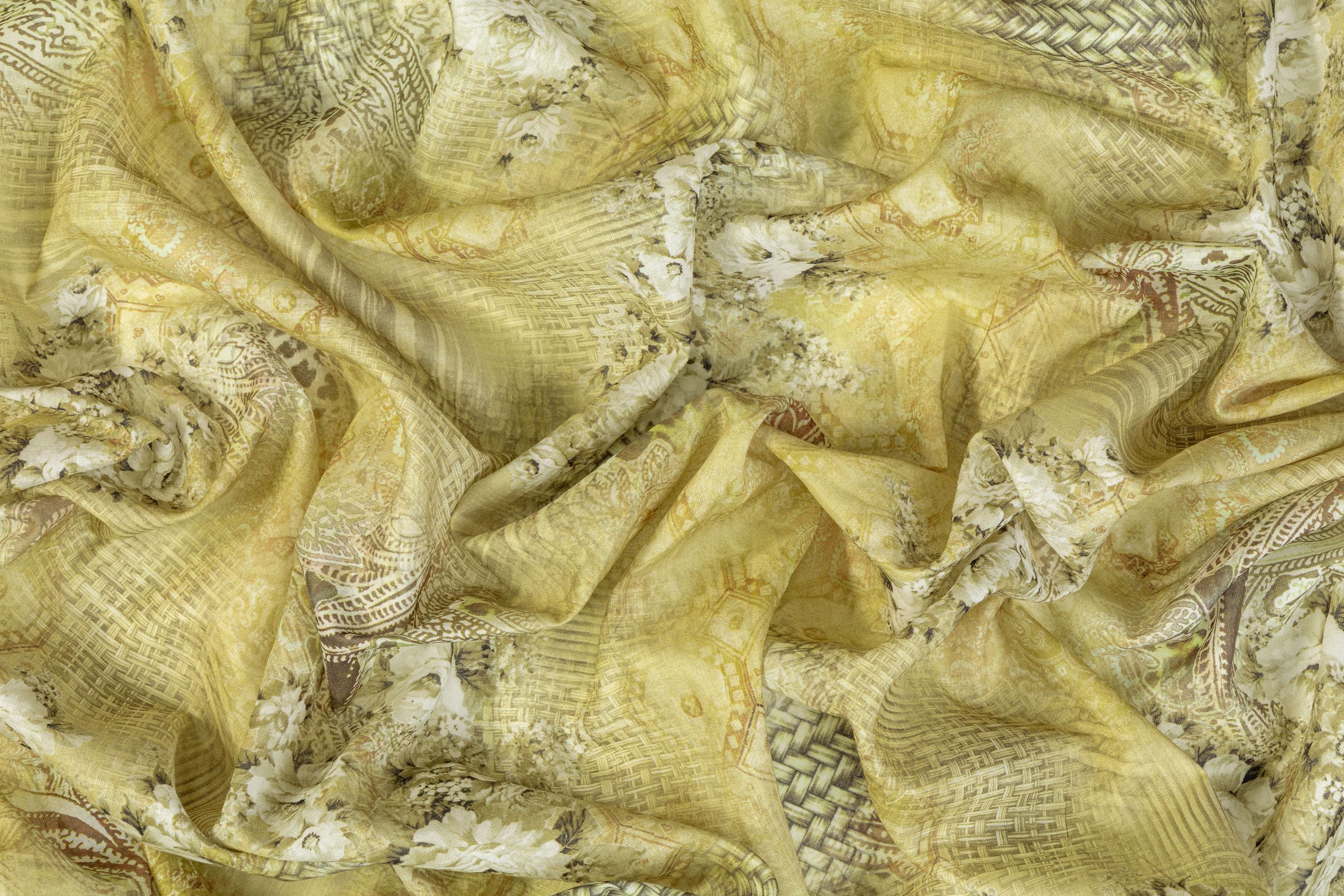 Abstract Floral Cotton Voile - Pear Green