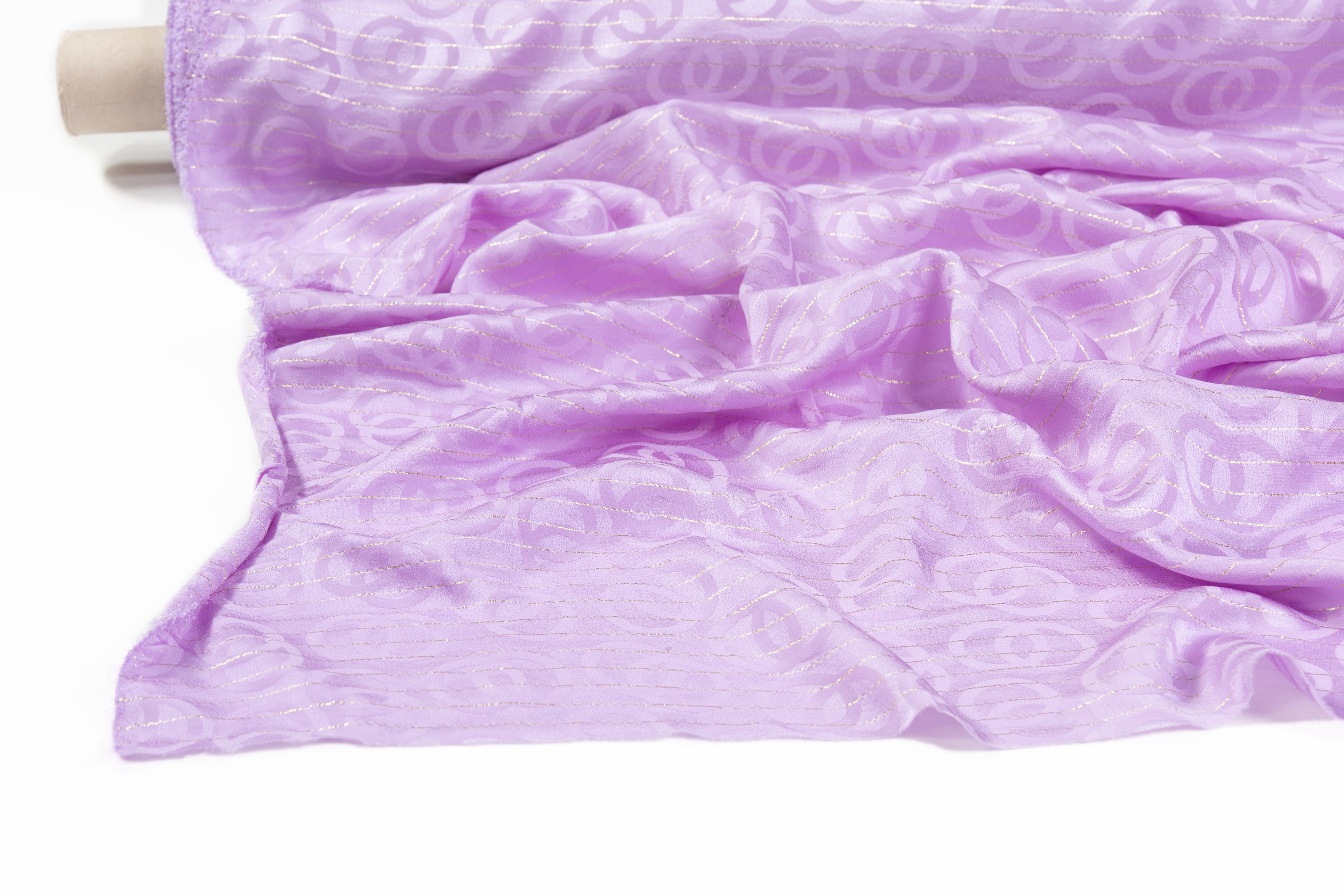 Geometric Italian Metallic Silk Jacquard - Lilac / Gold