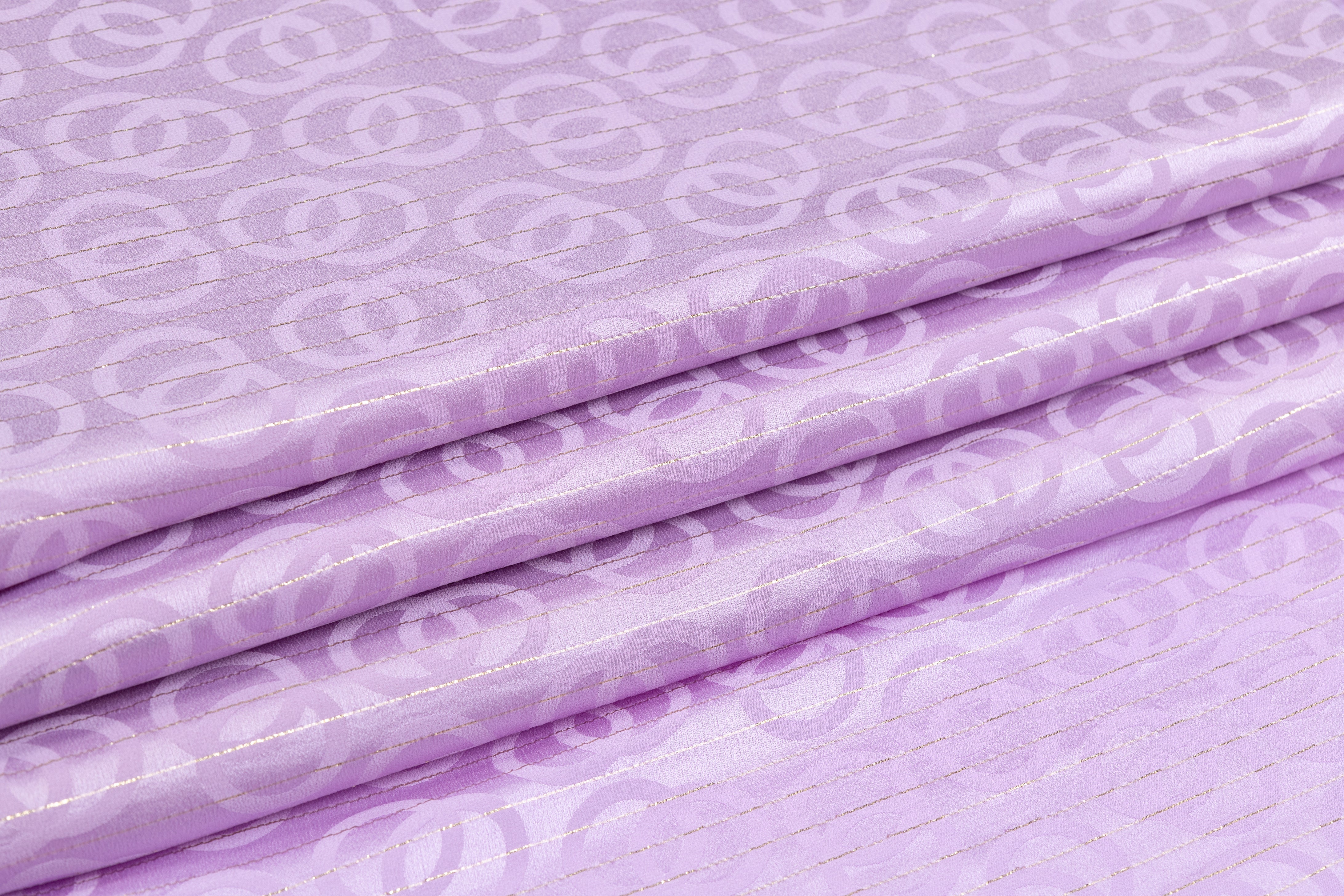 Geometric Italian Metallic Silk Jacquard - Lilac / Gold