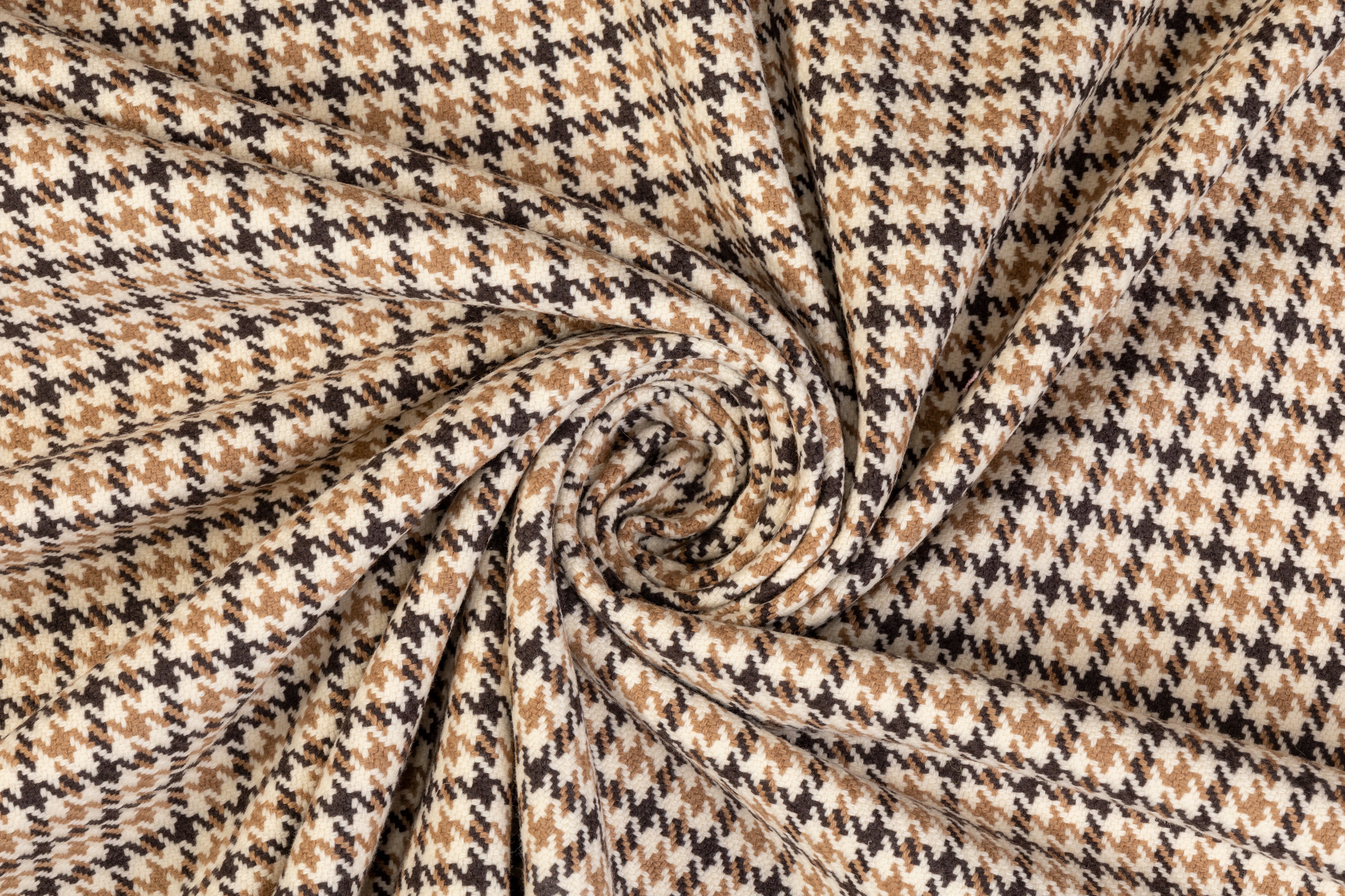 Houndstooth Italian Wool - Black, Brown, Off White
