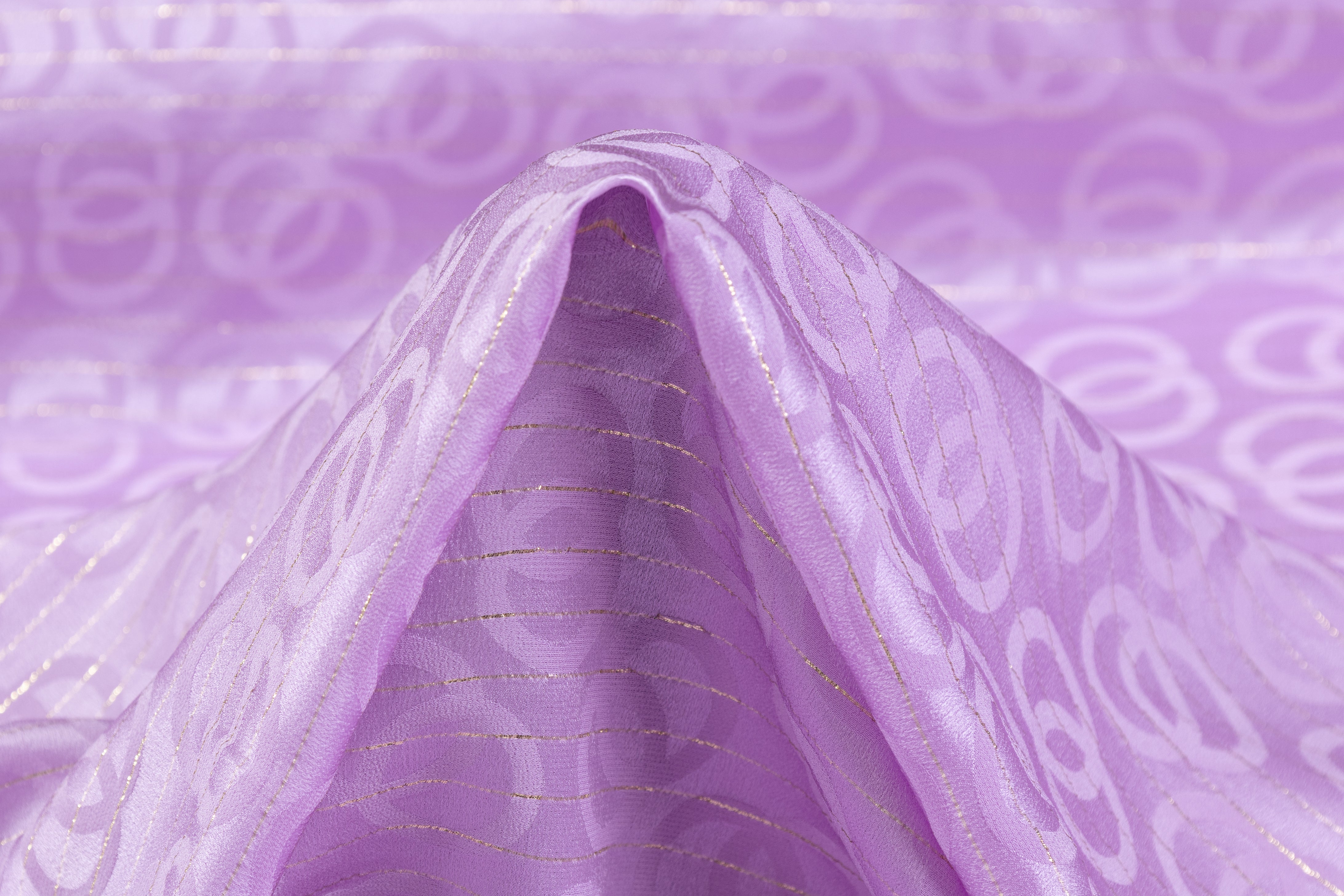 Geometric Italian Metallic Silk Jacquard - Lilac / Gold