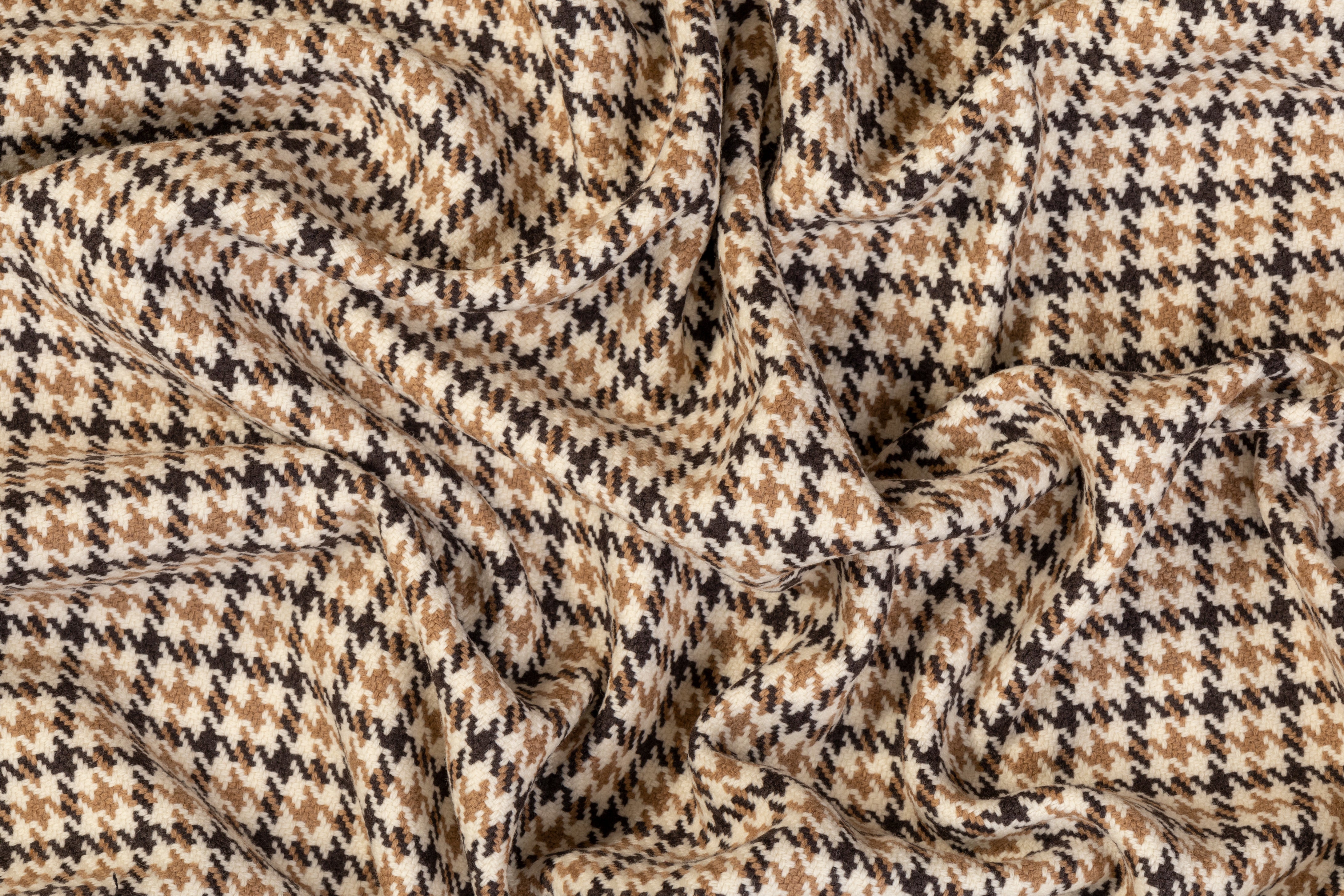Houndstooth Italian Wool - Black, Brown, Off White
