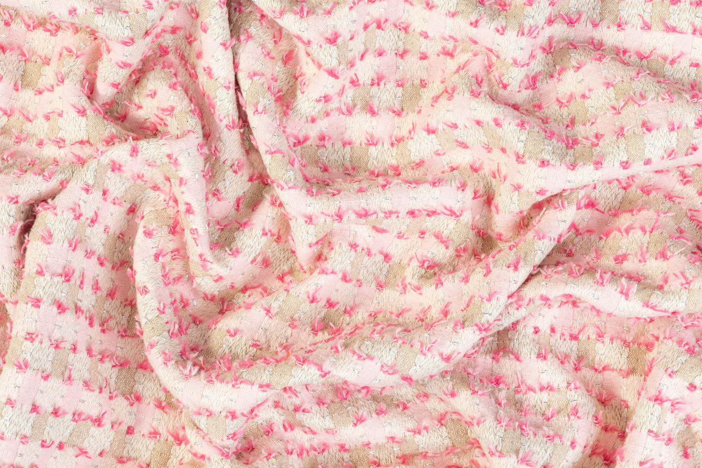 Metallic Cotton Tweed - Pink and Beige