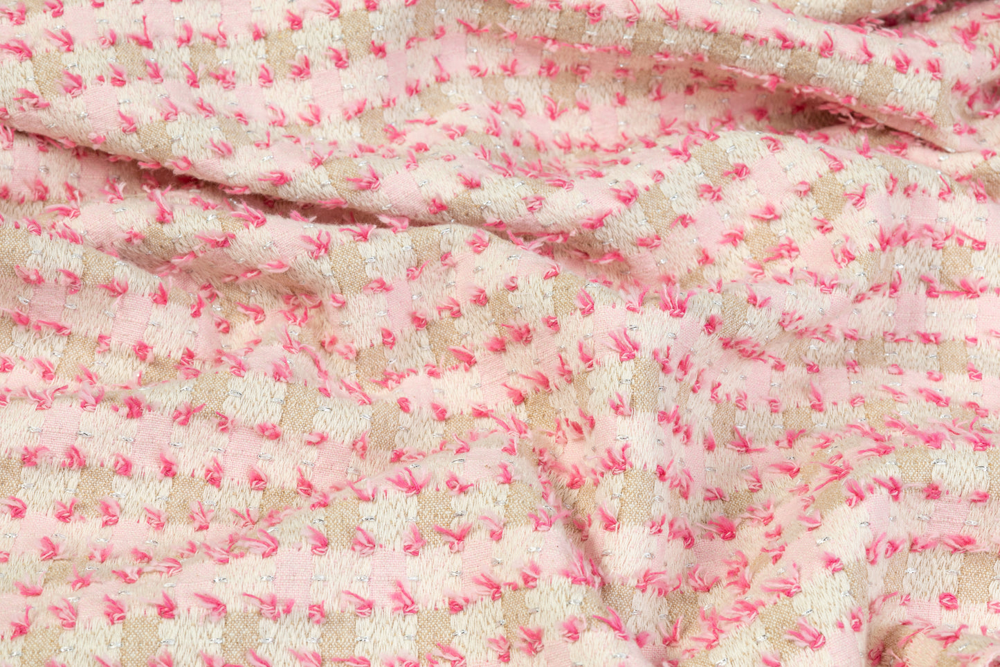 Metallic Cotton Tweed - Pink and Beige