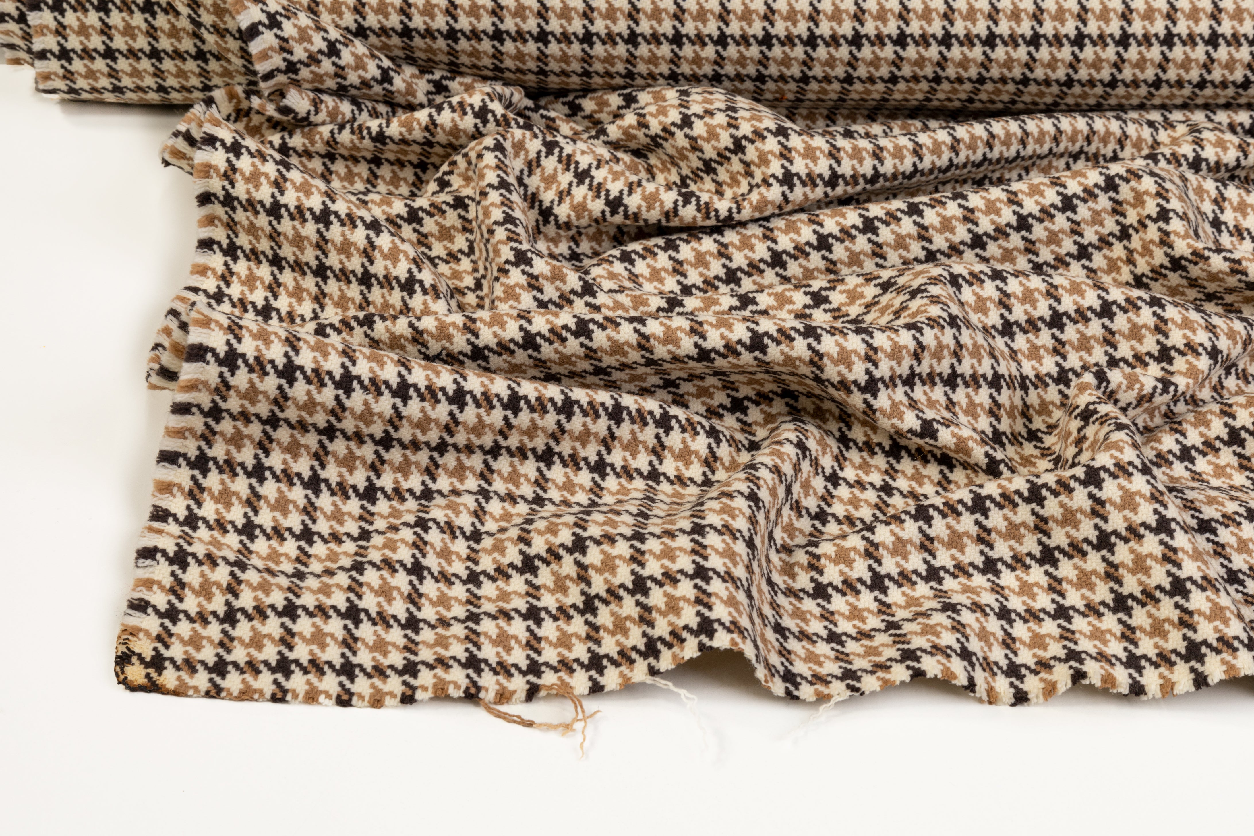 Houndstooth Italian Wool - Black, Brown, Off White