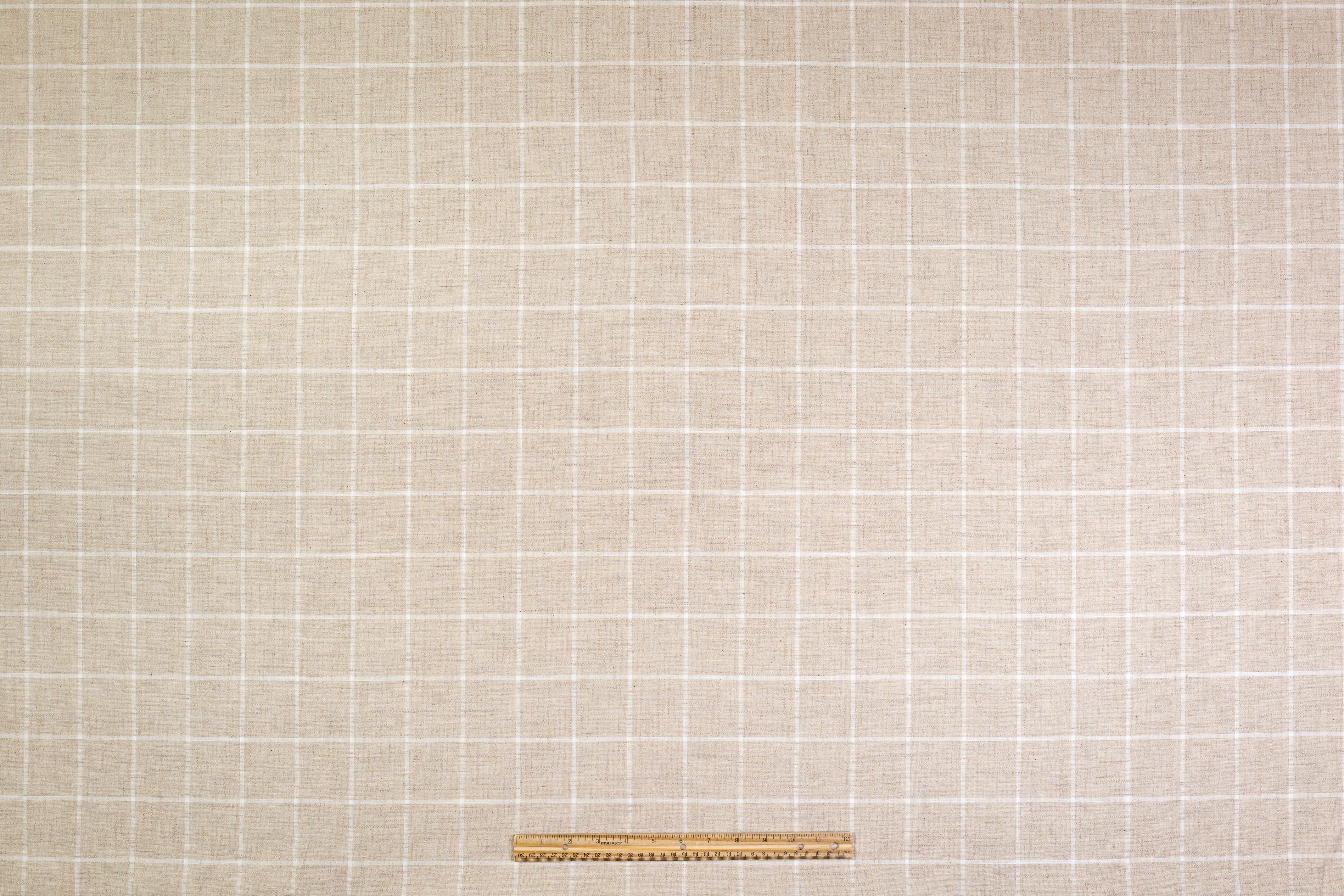 Windowpane Italian Cotton Linen Wool Suiting - Beige