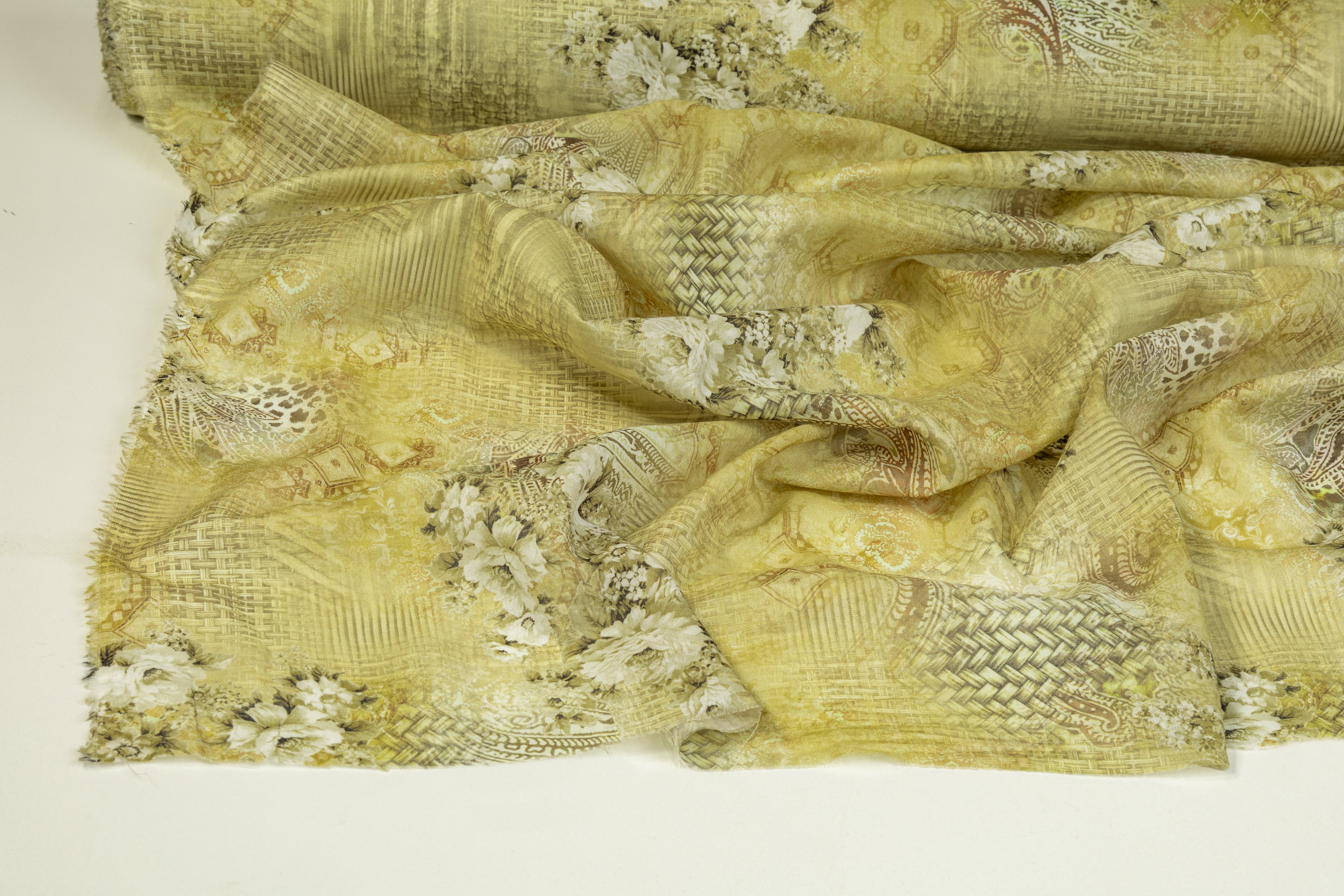 Abstract Floral Cotton Voile - Pear Green