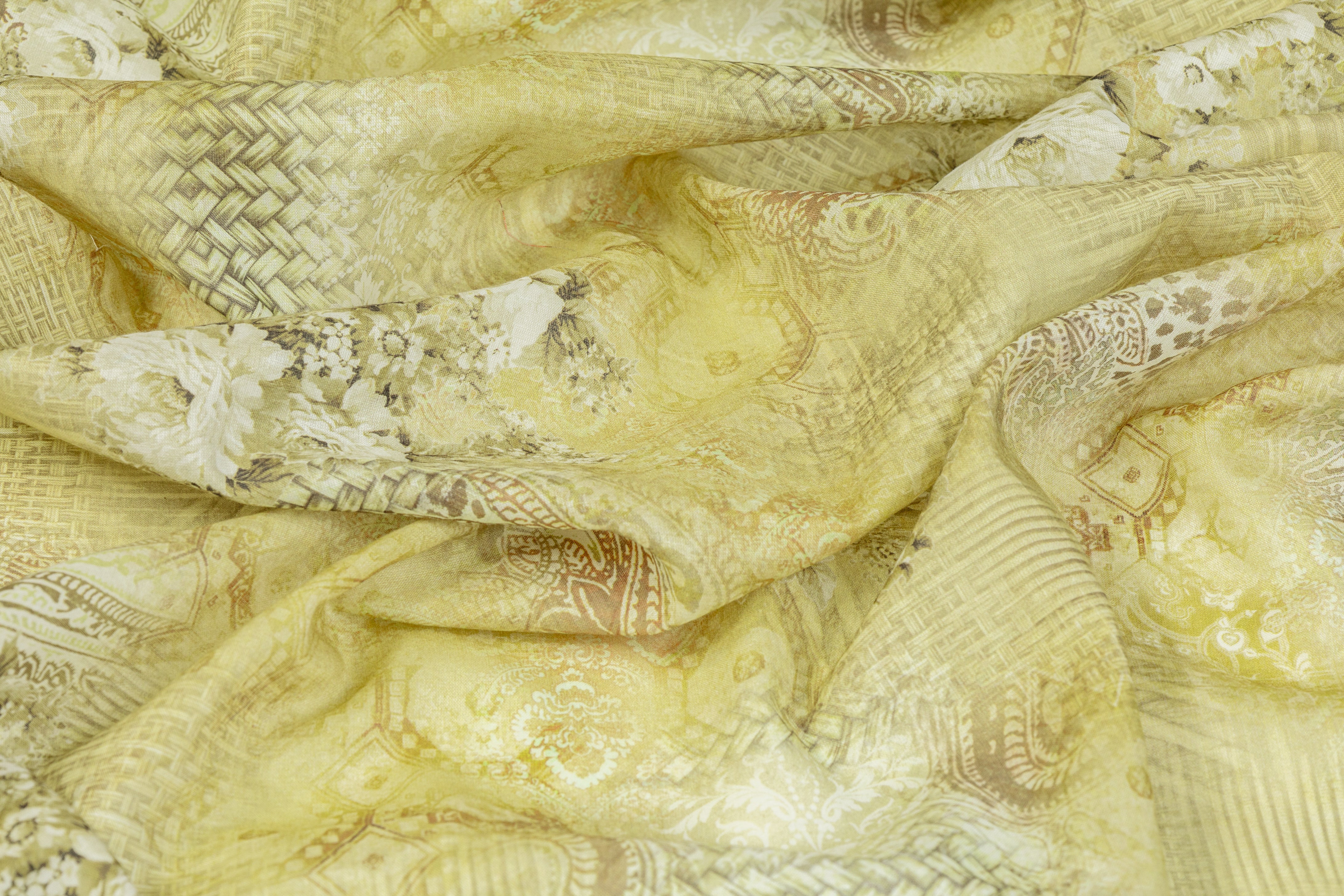 Abstract Floral Cotton Voile - Pear Green