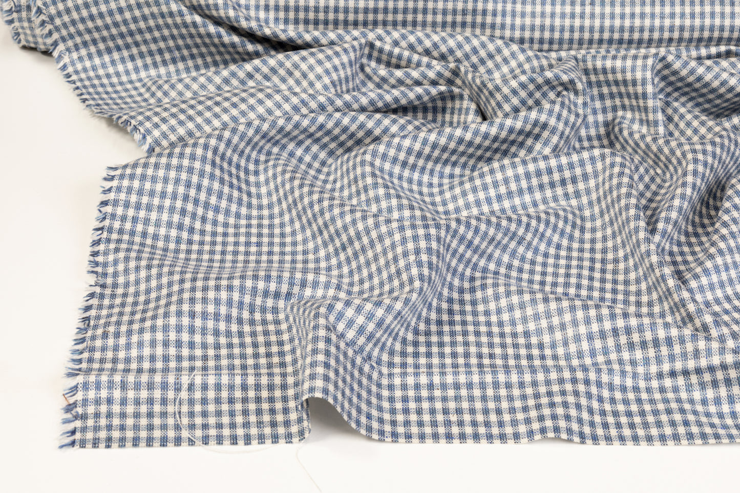 Checked Italian Silk and Wool Suiting - Blue and White