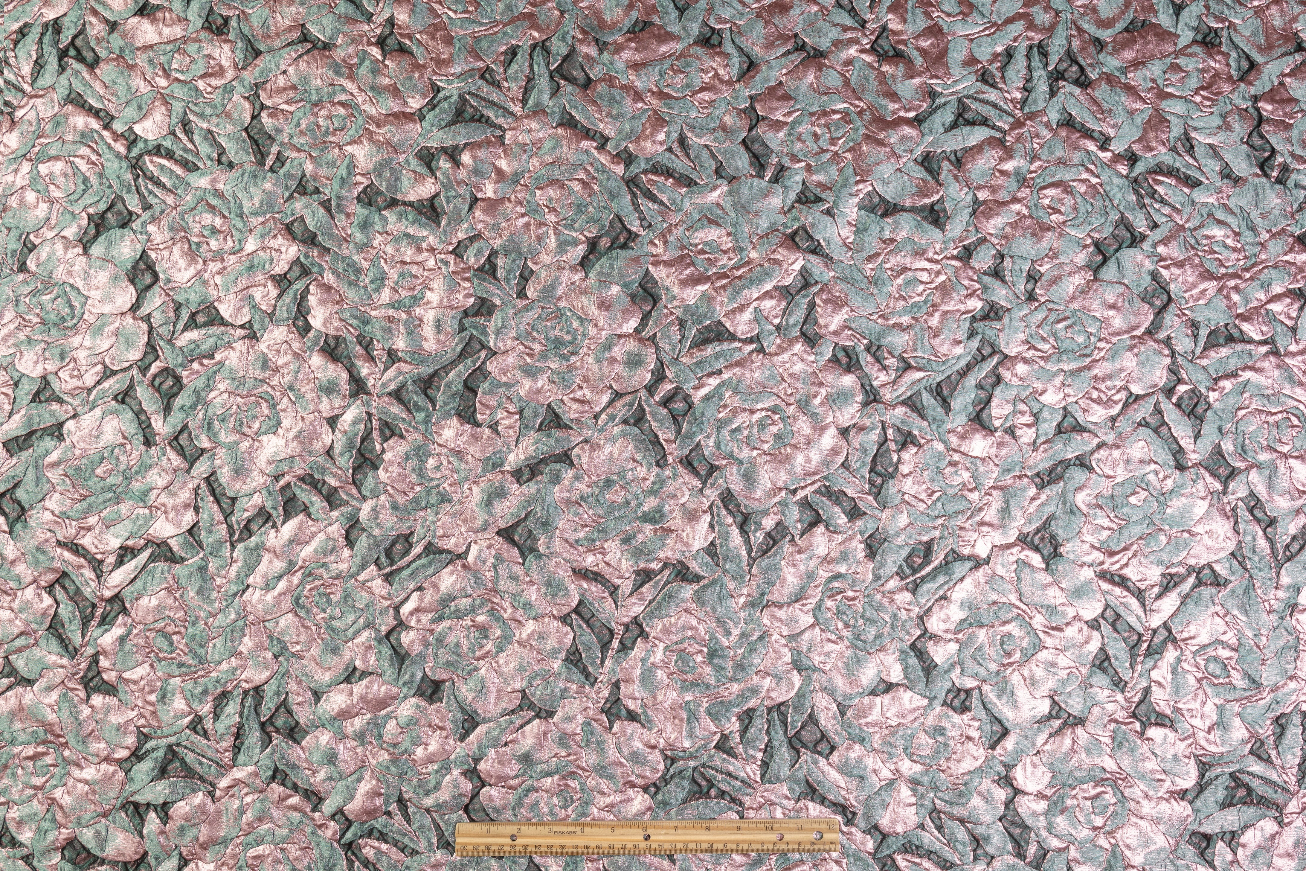 Floral Italian Silk Blend Découpé Brocade - Black / Teal / Pink