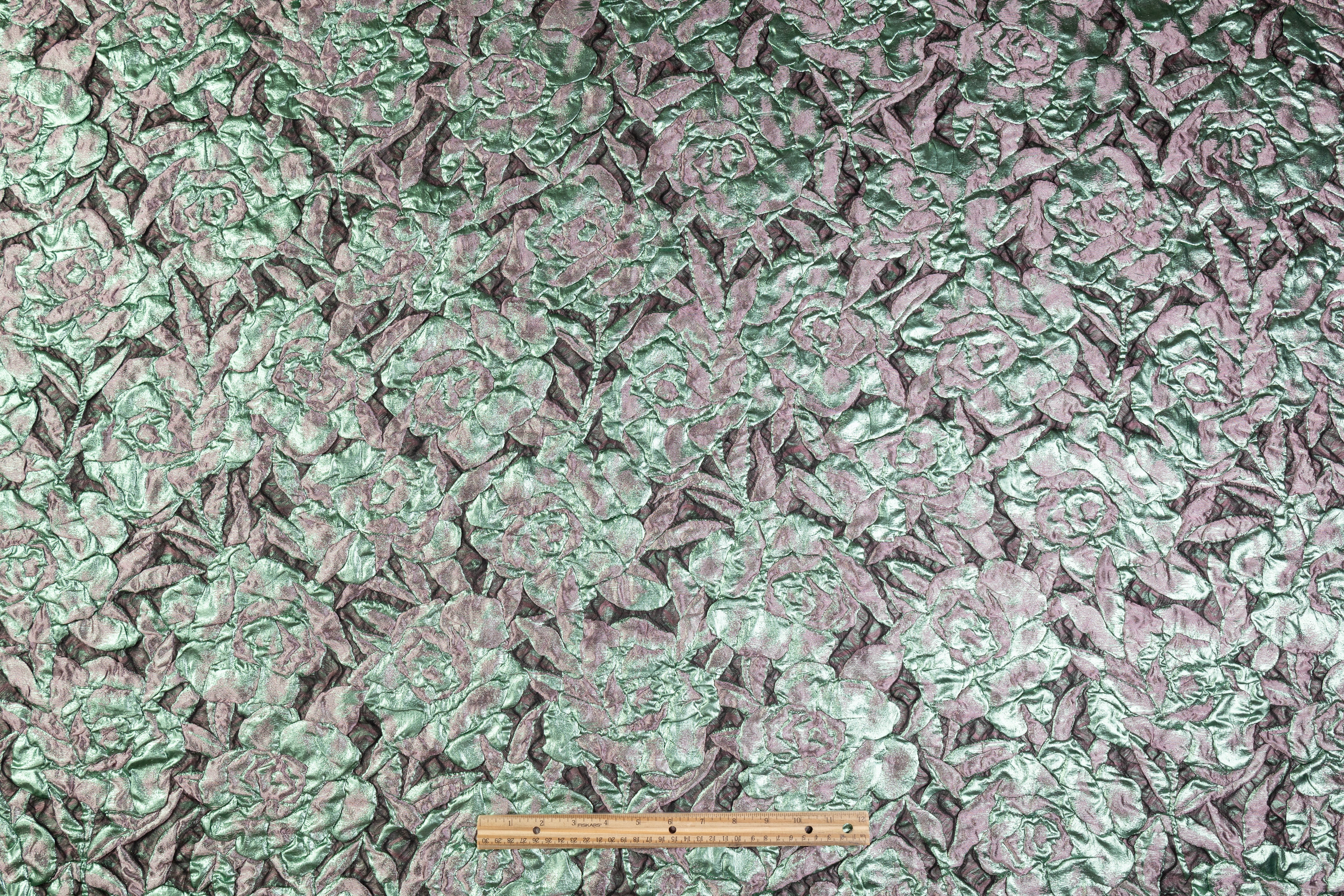 Floral Italian Silk Blend Découpé Brocade - Black / Green / Mauve