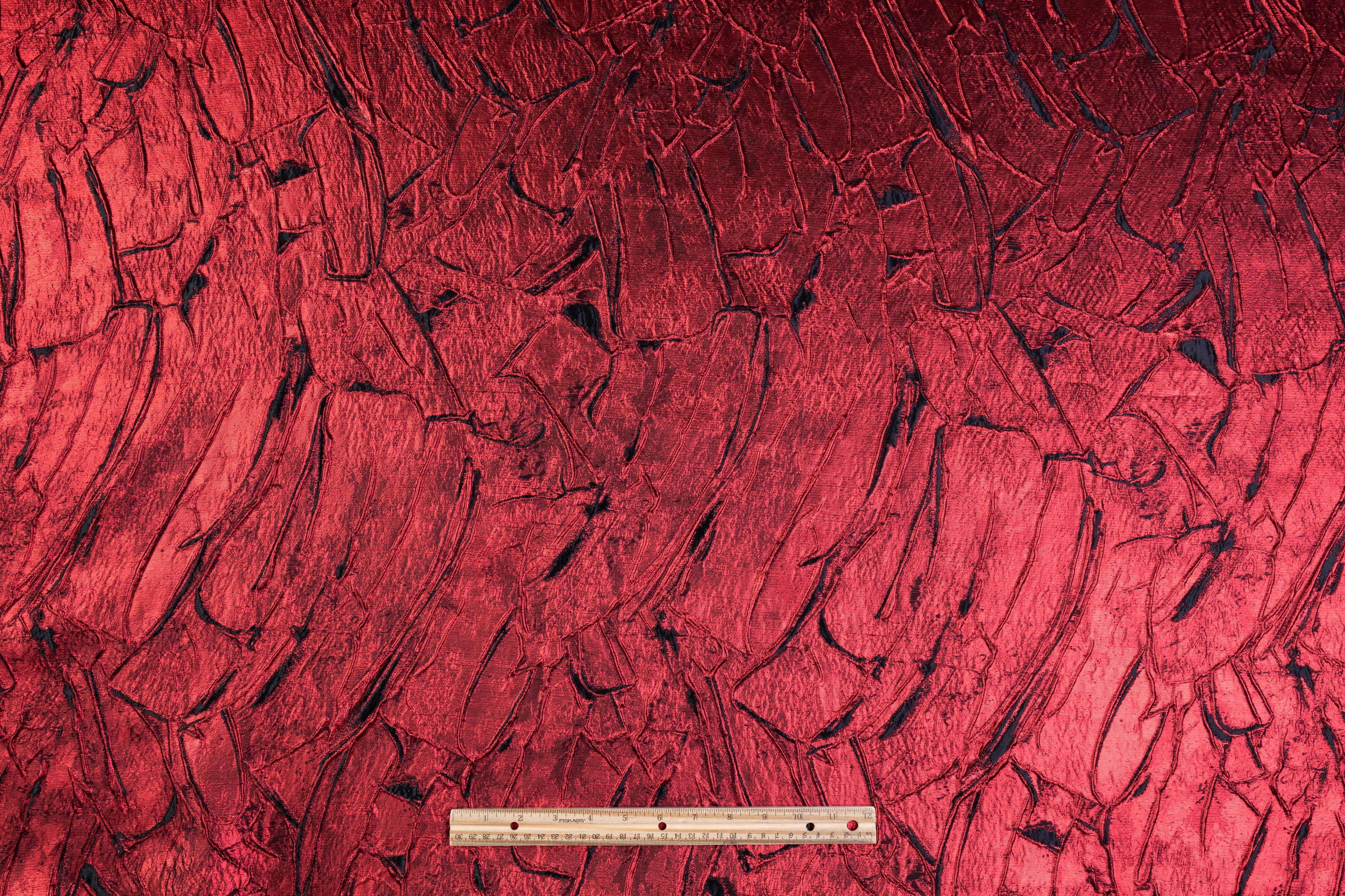 Abstract Metallic Silk Blend Cloqué Brocade - Red / Black