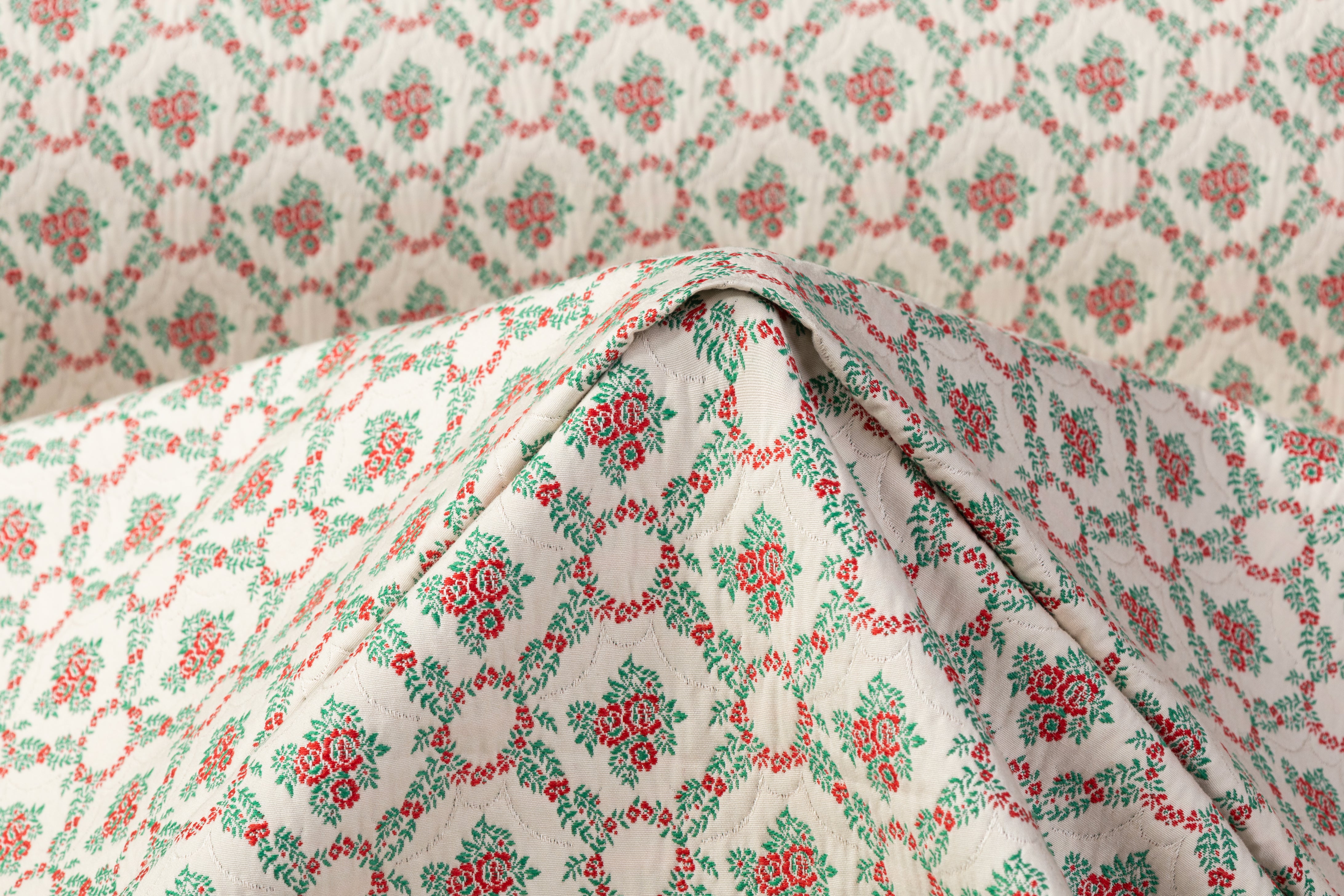 Paco Rabanne - Italian Poly Cotton Brocade - Red / Green / Off White