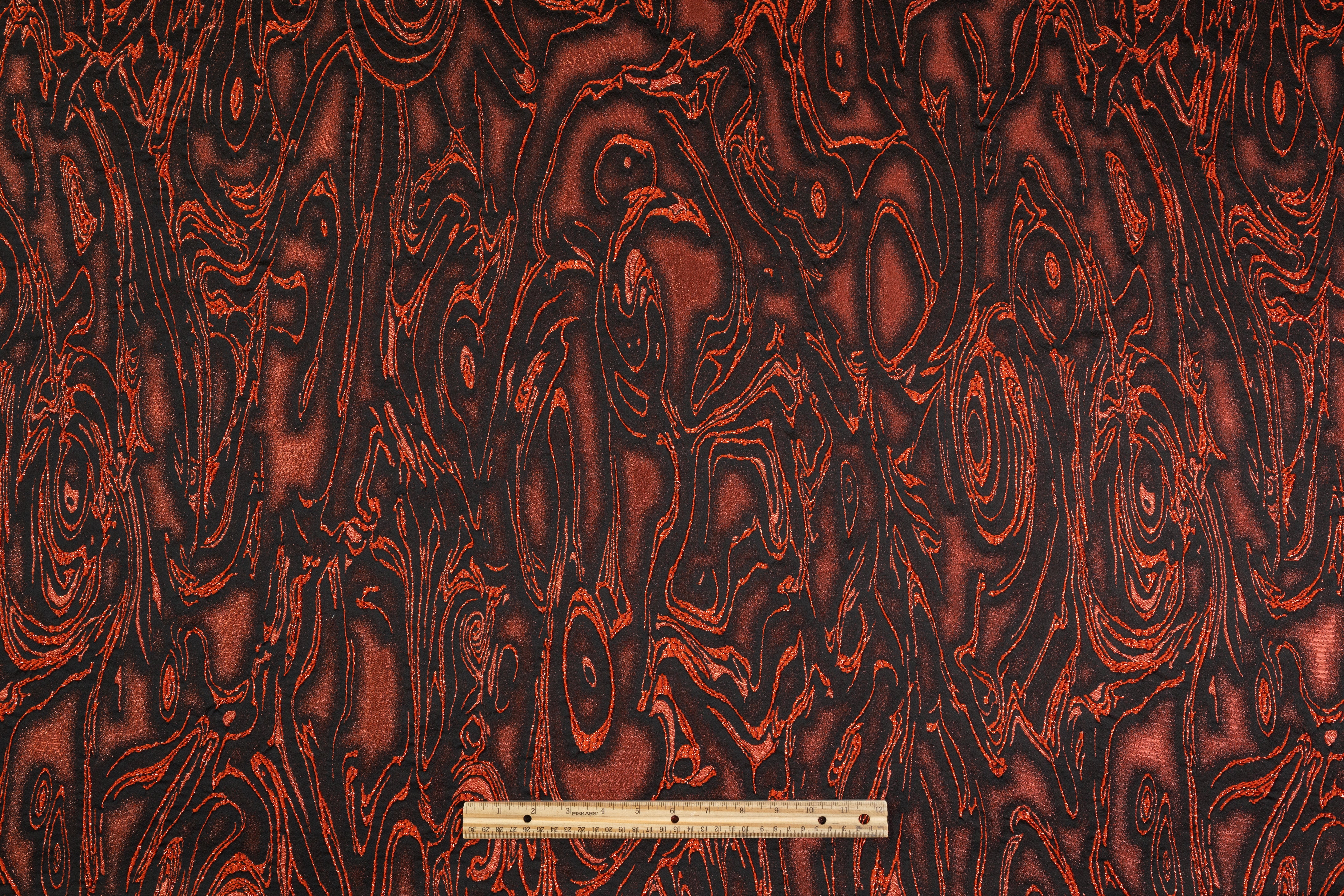 Abstract Metallic Italian Cloqué Brocade - Orange / Black