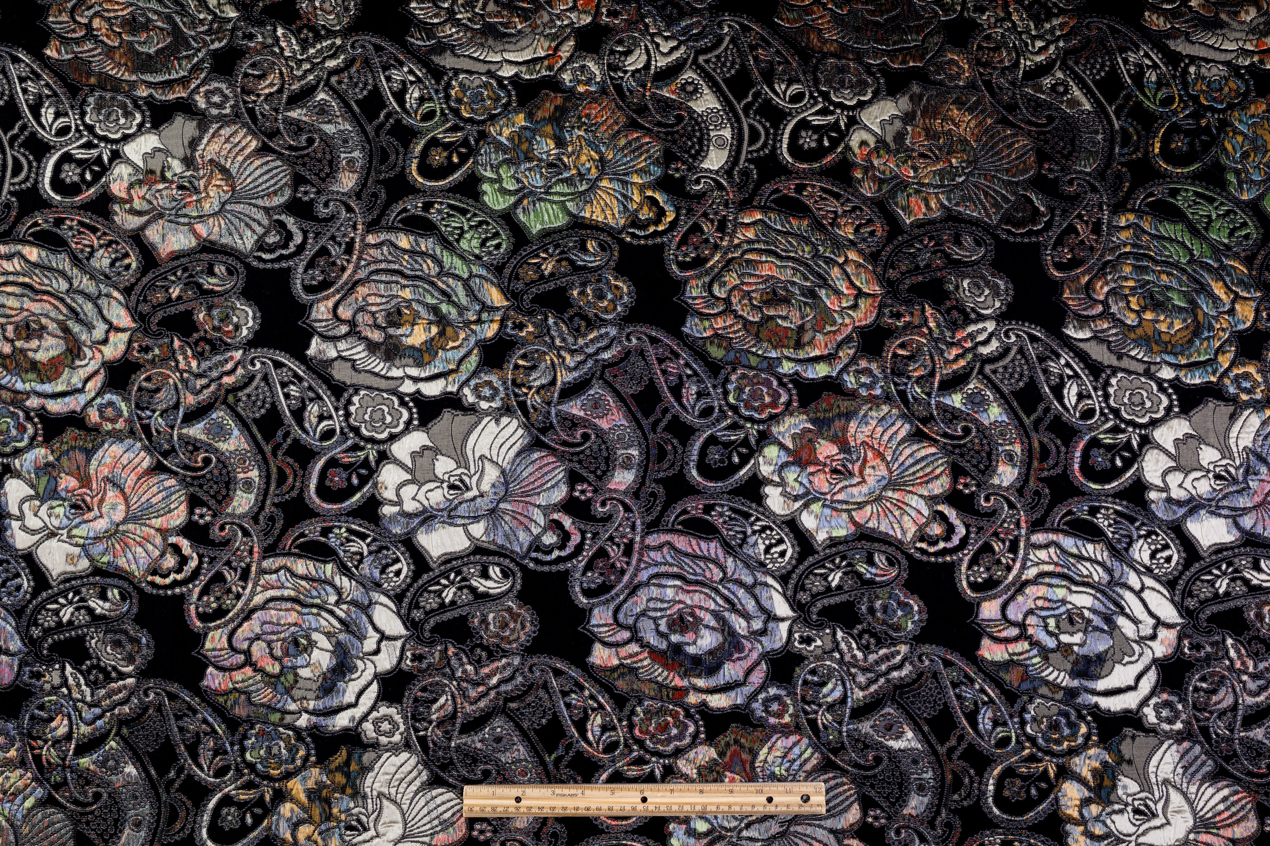 Paisley Floral Italian Chiné Brocade - Black / Multicolor