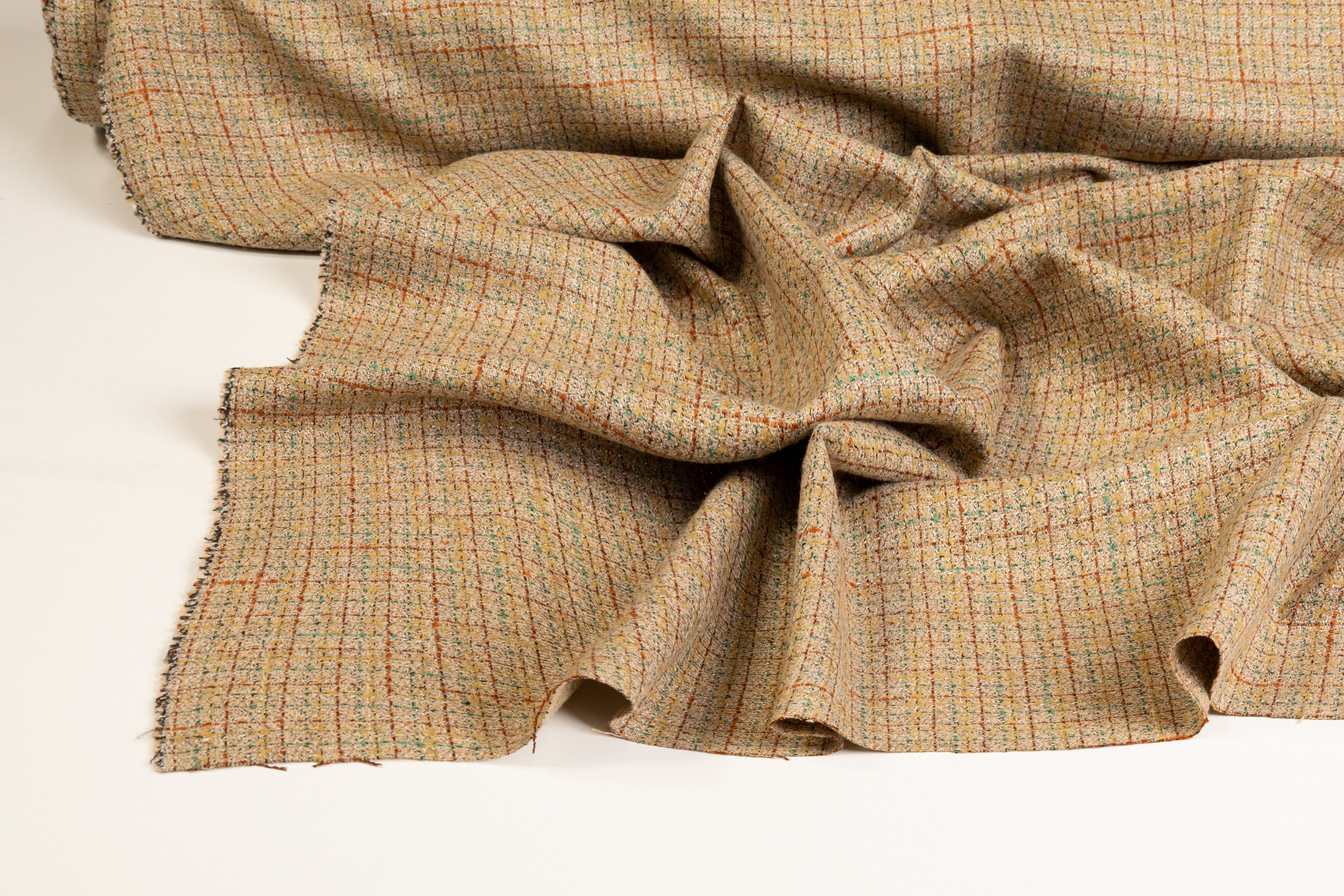 Checked Poly Wool Tweed - Khaki Brown