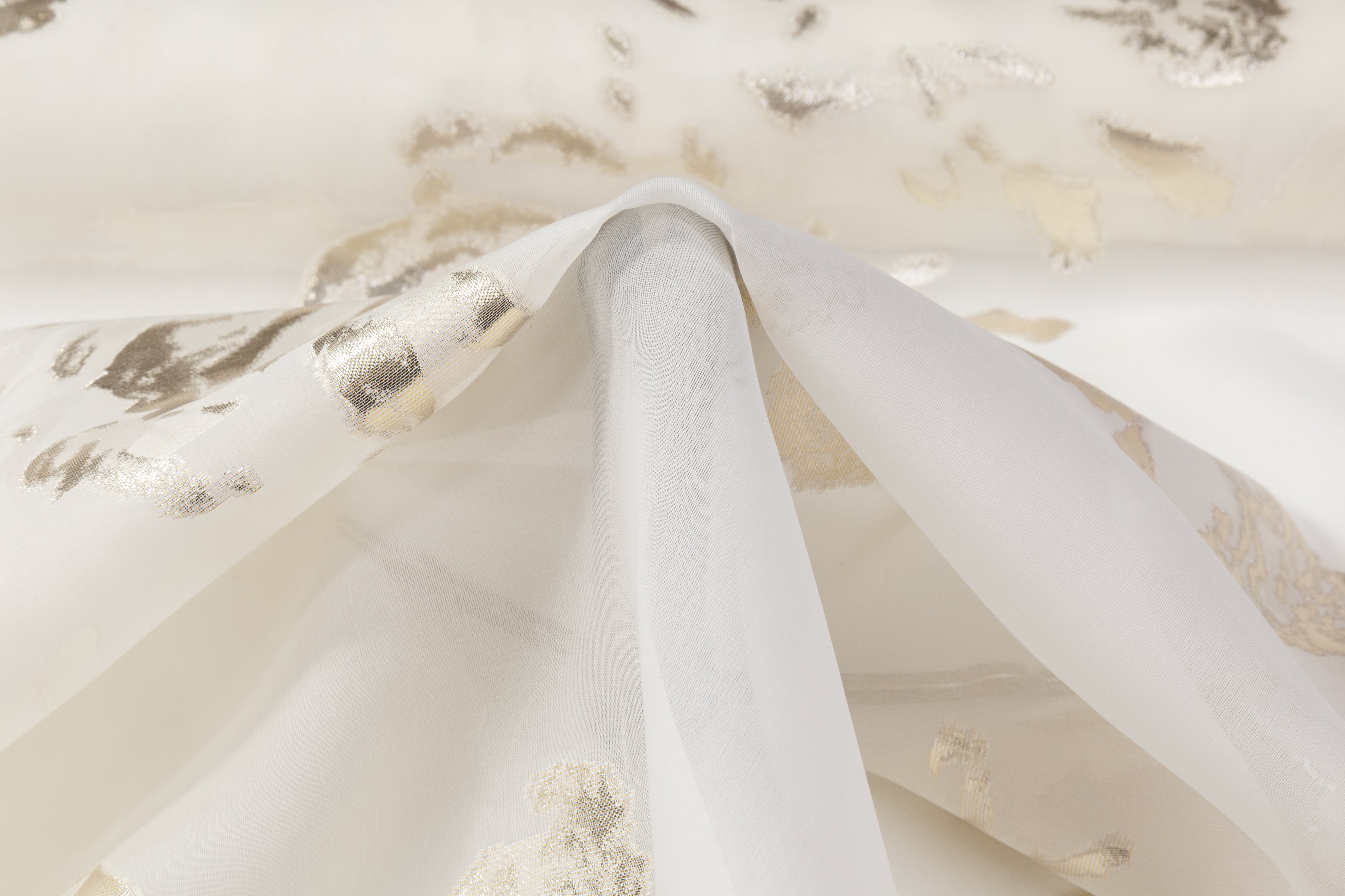 Metallic Italian Silk Organza - Off White / Gold