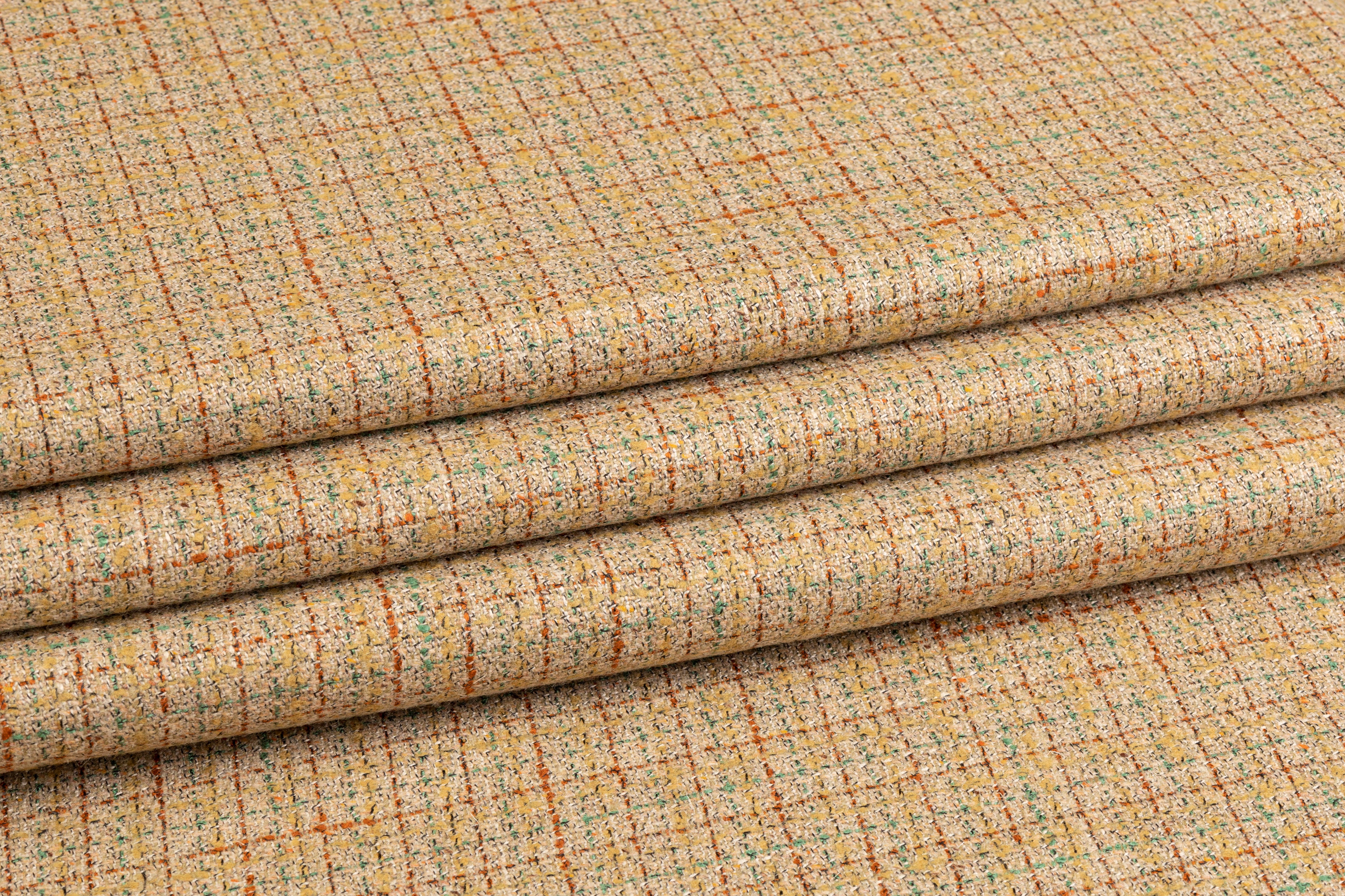 Checked Poly Wool Tweed - Khaki Brown