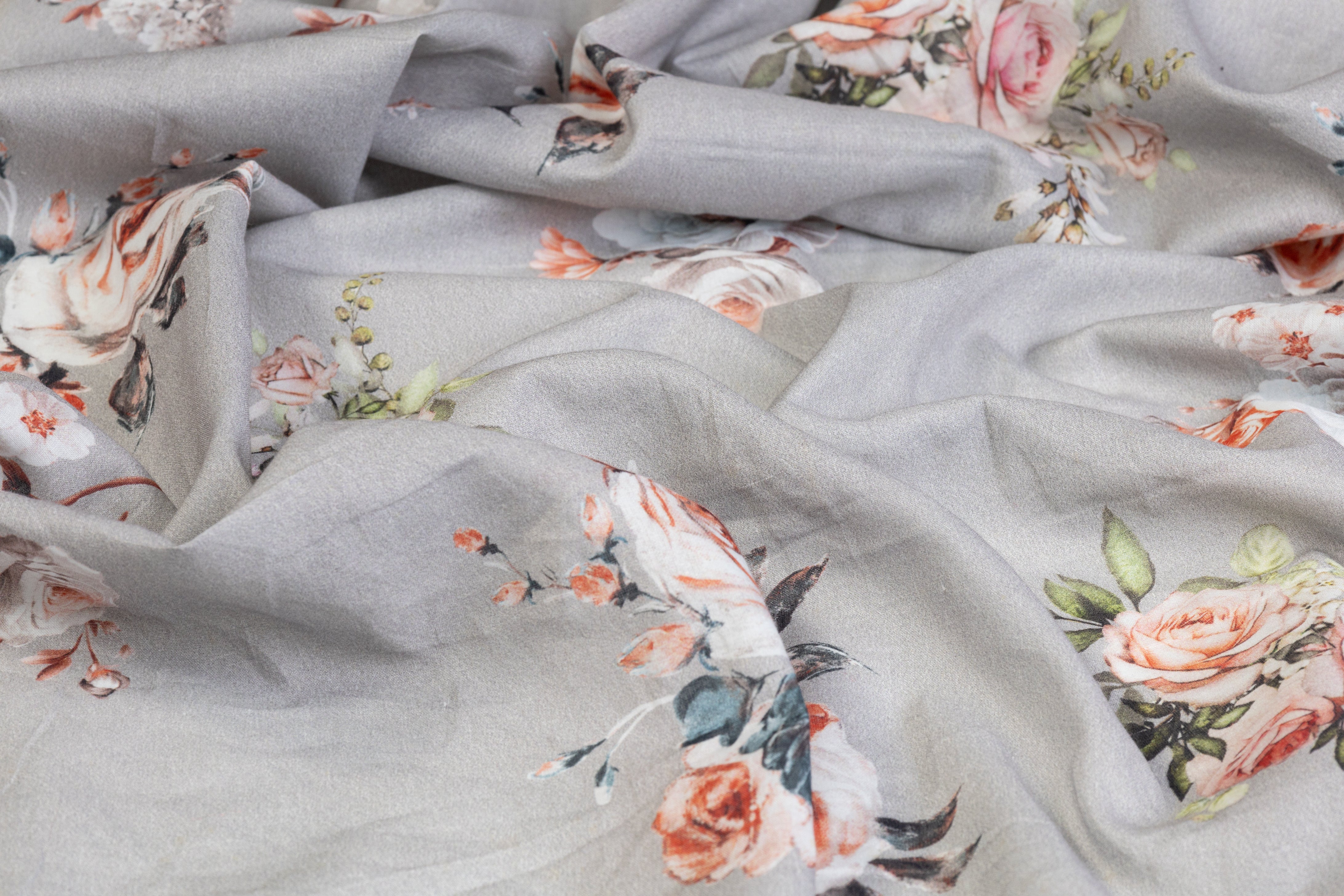 Floral Cotton Voile - Gray