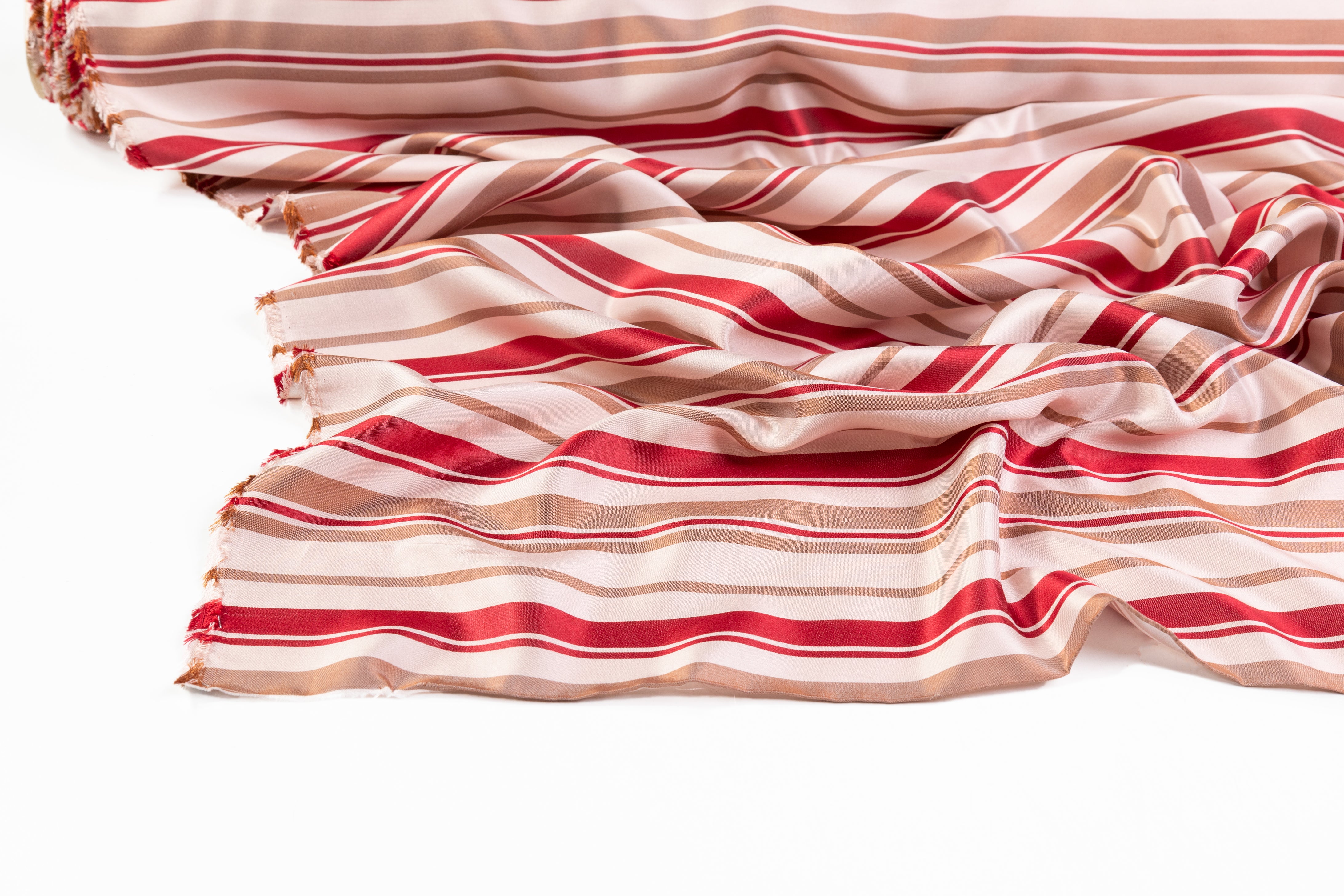 Striped Italian Silk Charmeuse - Red / Copper