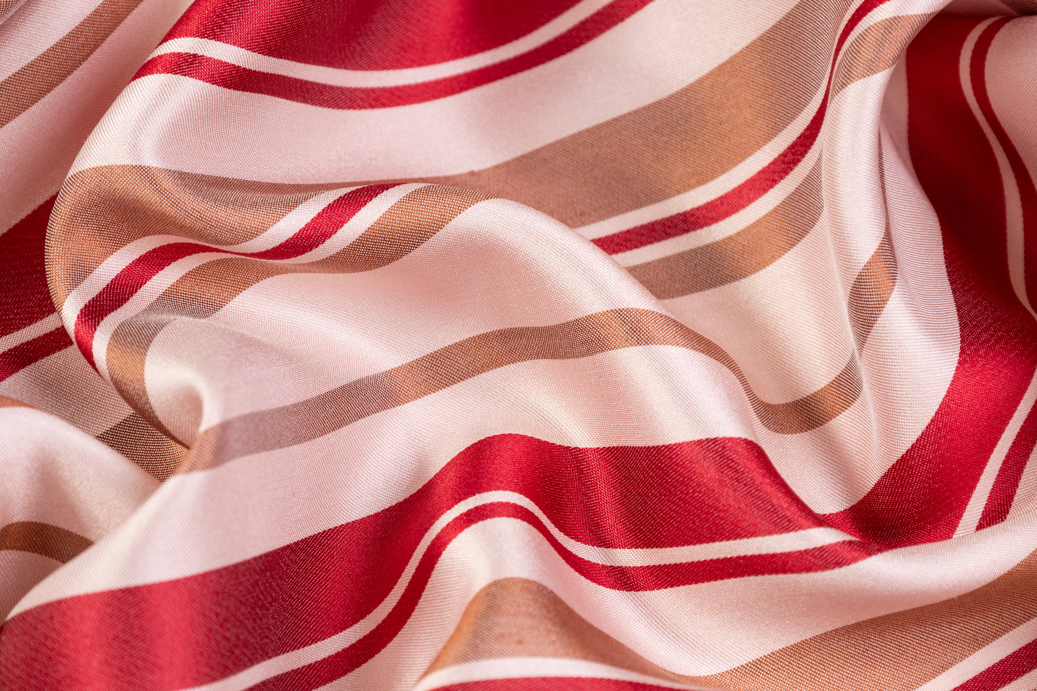 Striped Italian Silk Charmeuse - Red / Copper