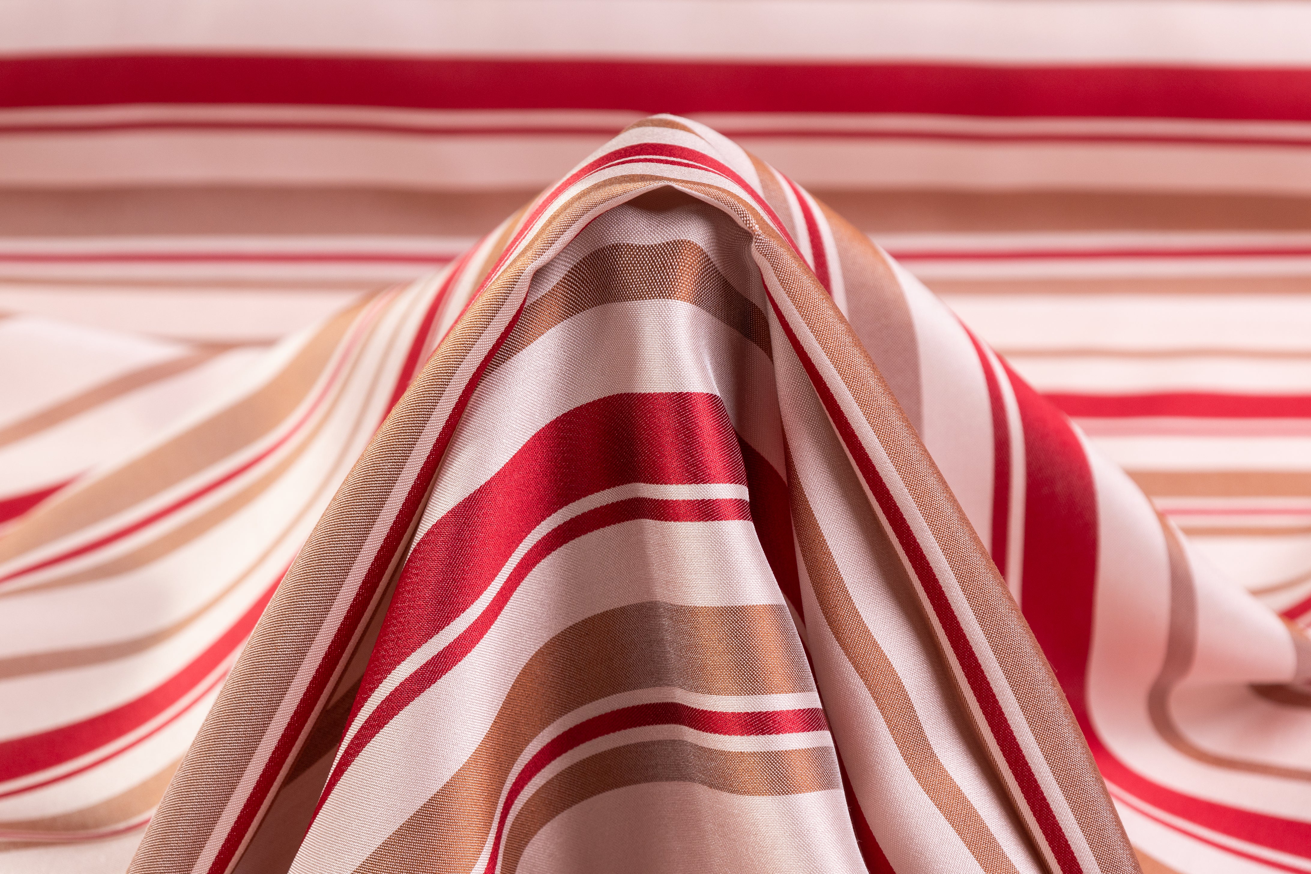 Striped Italian Silk Charmeuse - Red / Copper