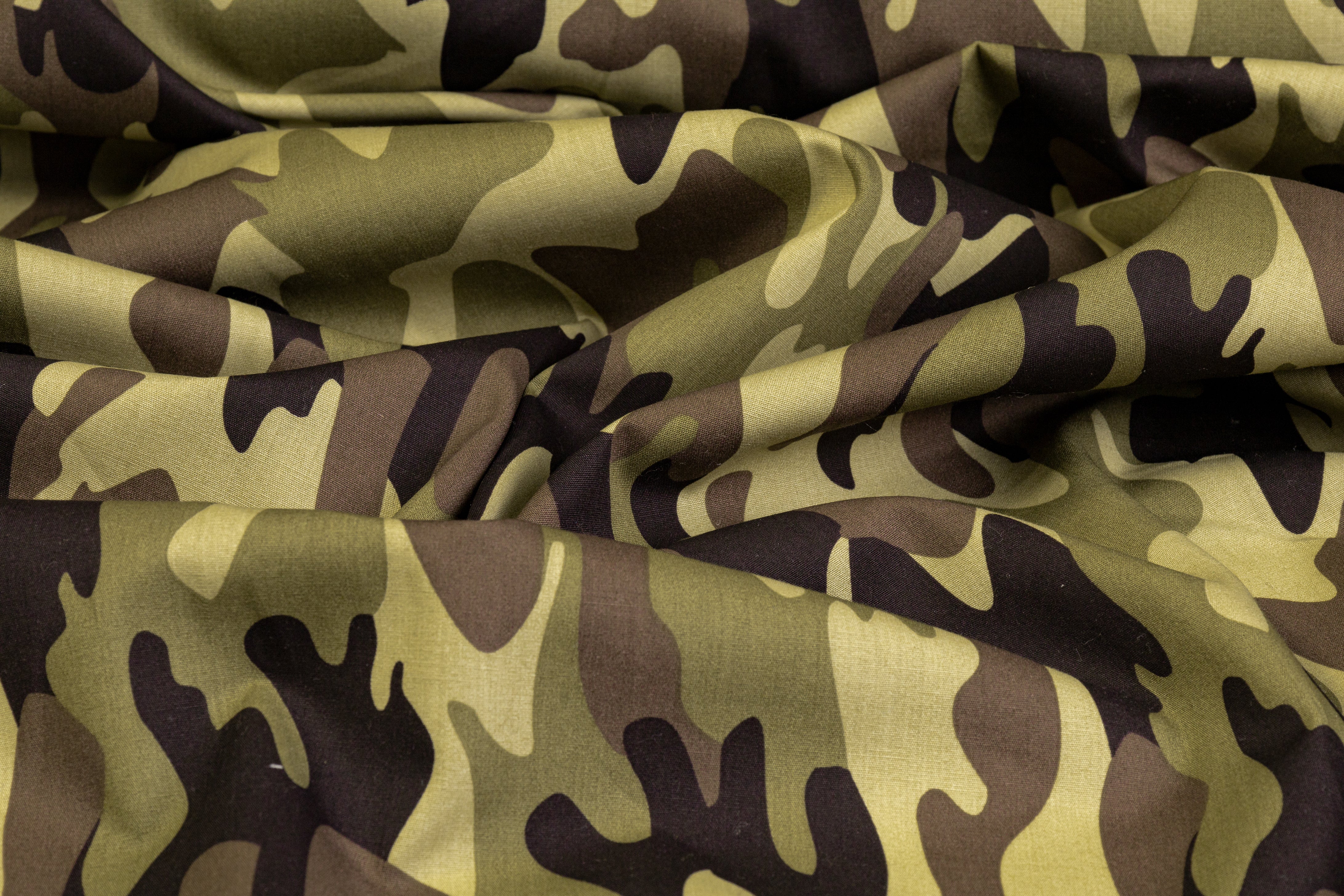 Camo Print Cotton - Khaki, Black